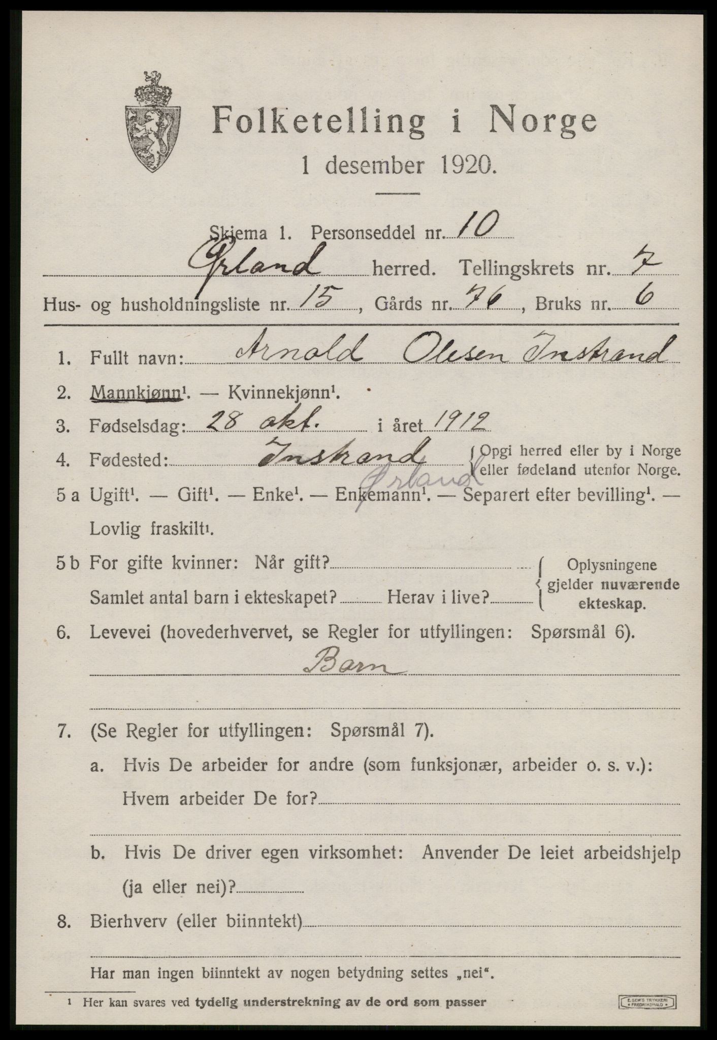 SAT, 1920 census for Ørland, 1920, p. 6253