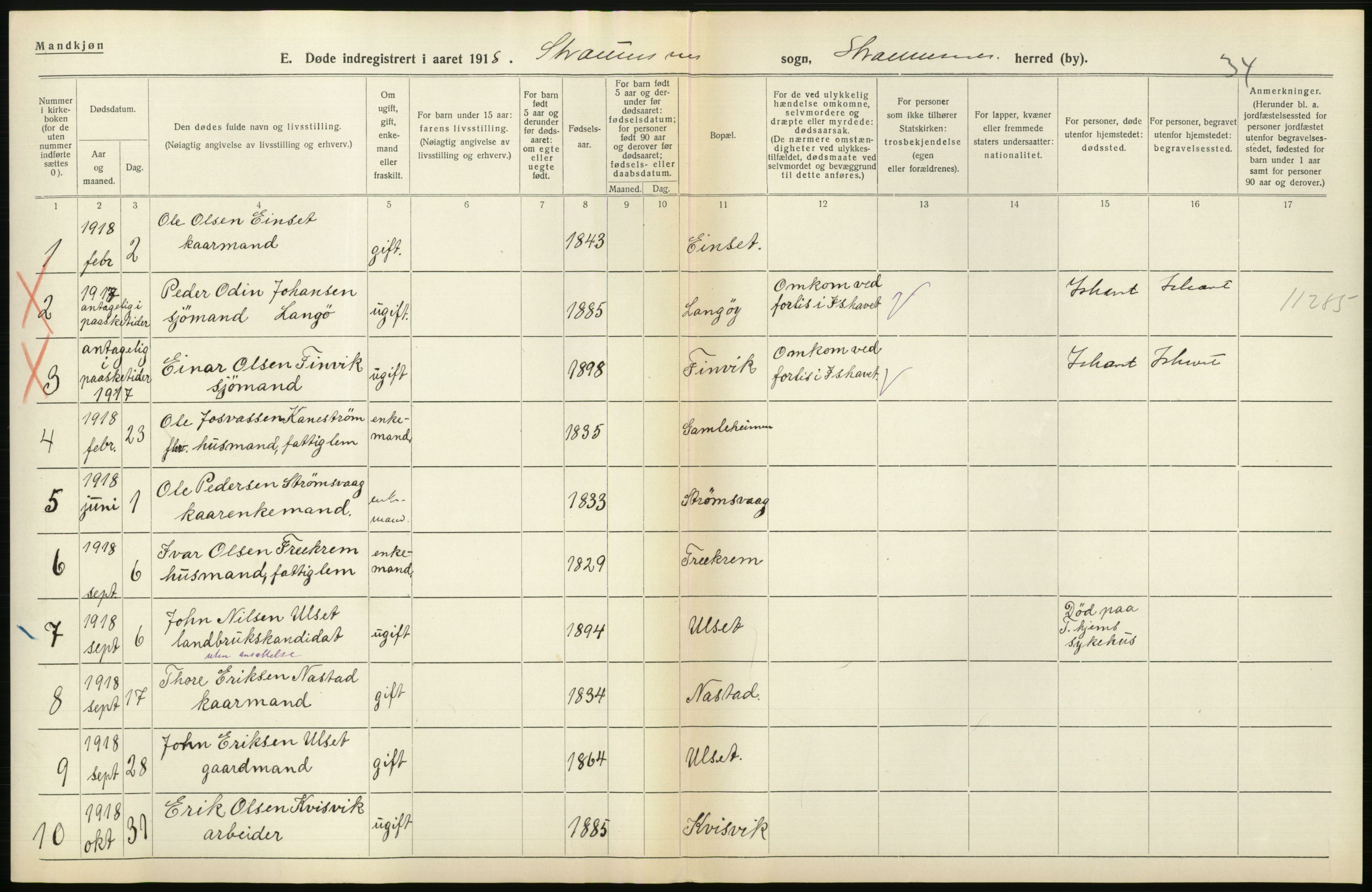 Statistisk sentralbyrå, Sosiodemografiske emner, Befolkning, RA/S-2228/D/Df/Dfb/Dfbh/L0045: Møre fylke: Døde. Bygder og byer., 1918, p. 492