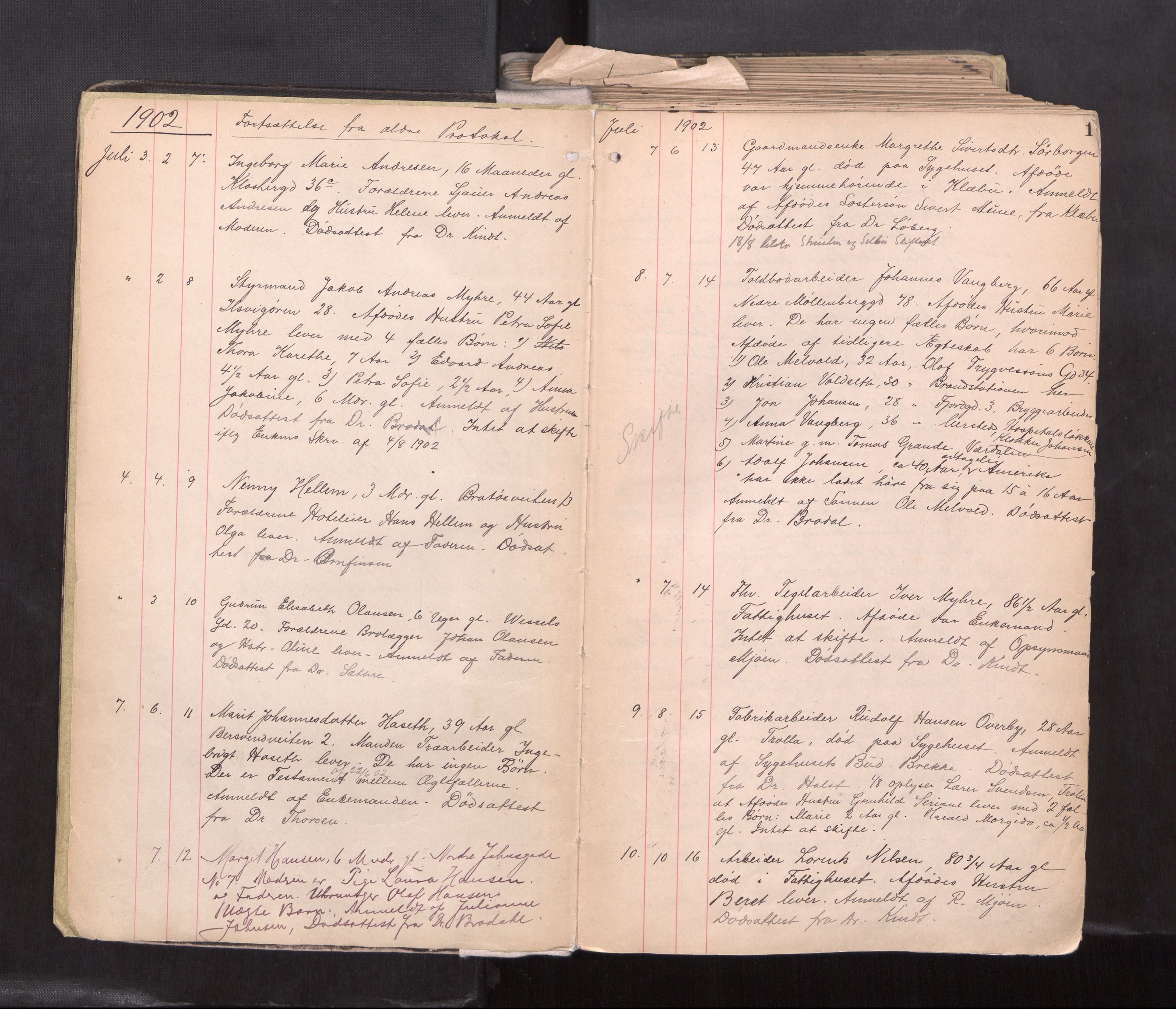 Trondheim byfogd, AV/SAT-A-0003/1/3/3L/L0006: Dødsanmeldelsesprotokoll - U, 1902-1908, p. 1