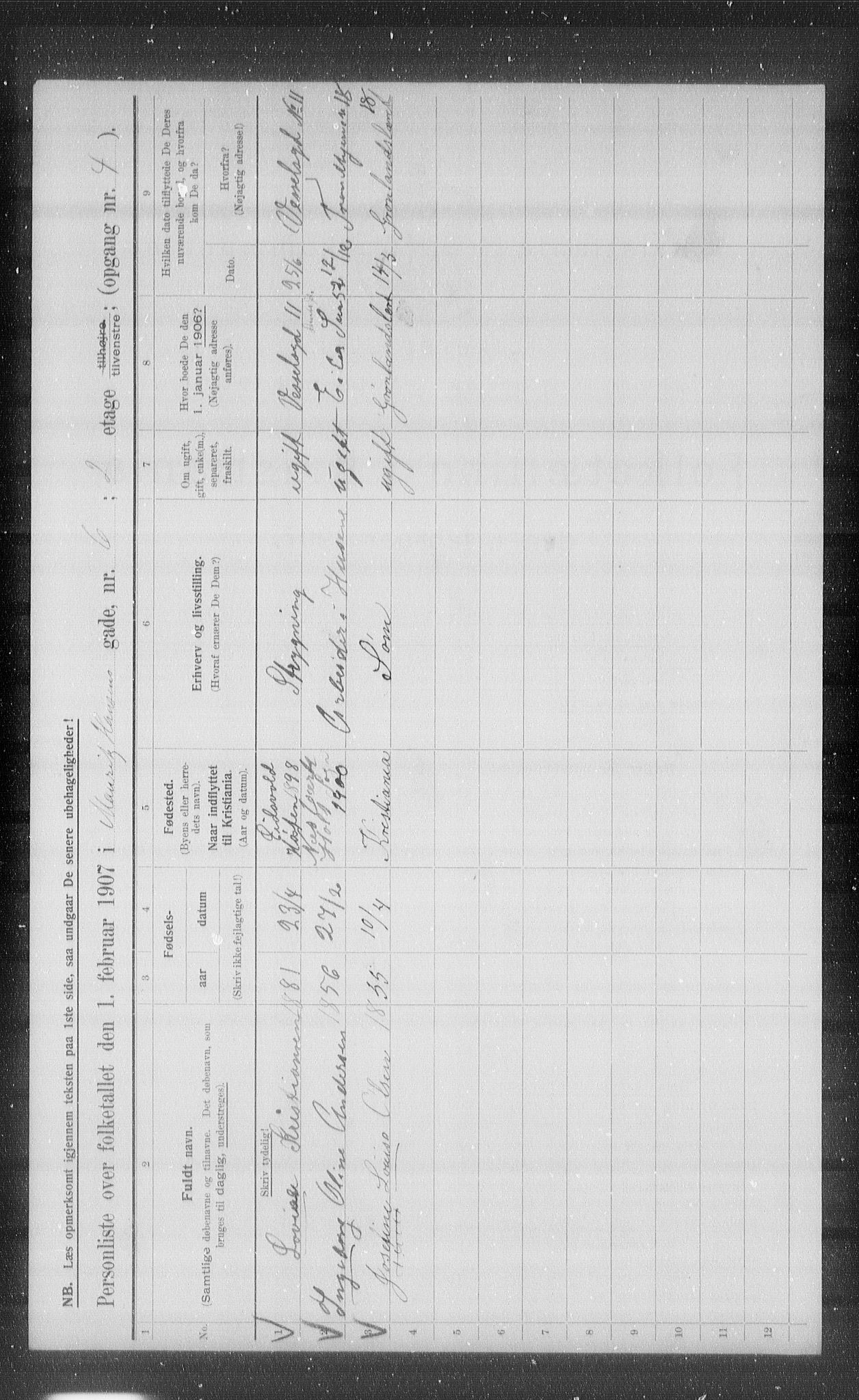 OBA, Municipal Census 1907 for Kristiania, 1907, p. 33152