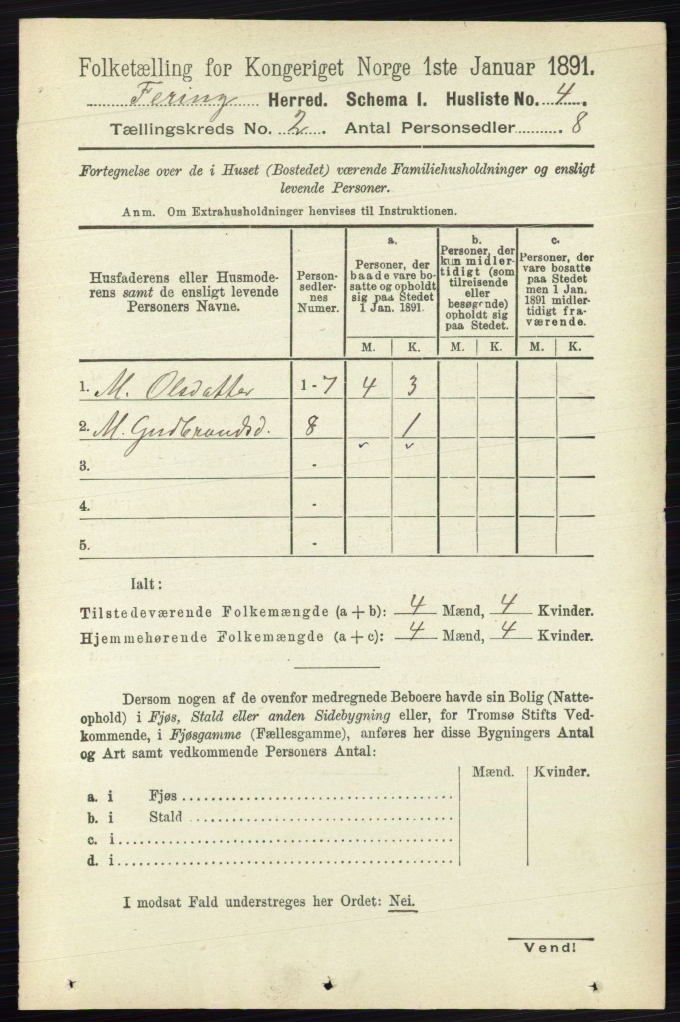 RA, 1891 census for 0240 Feiring, 1891, p. 673