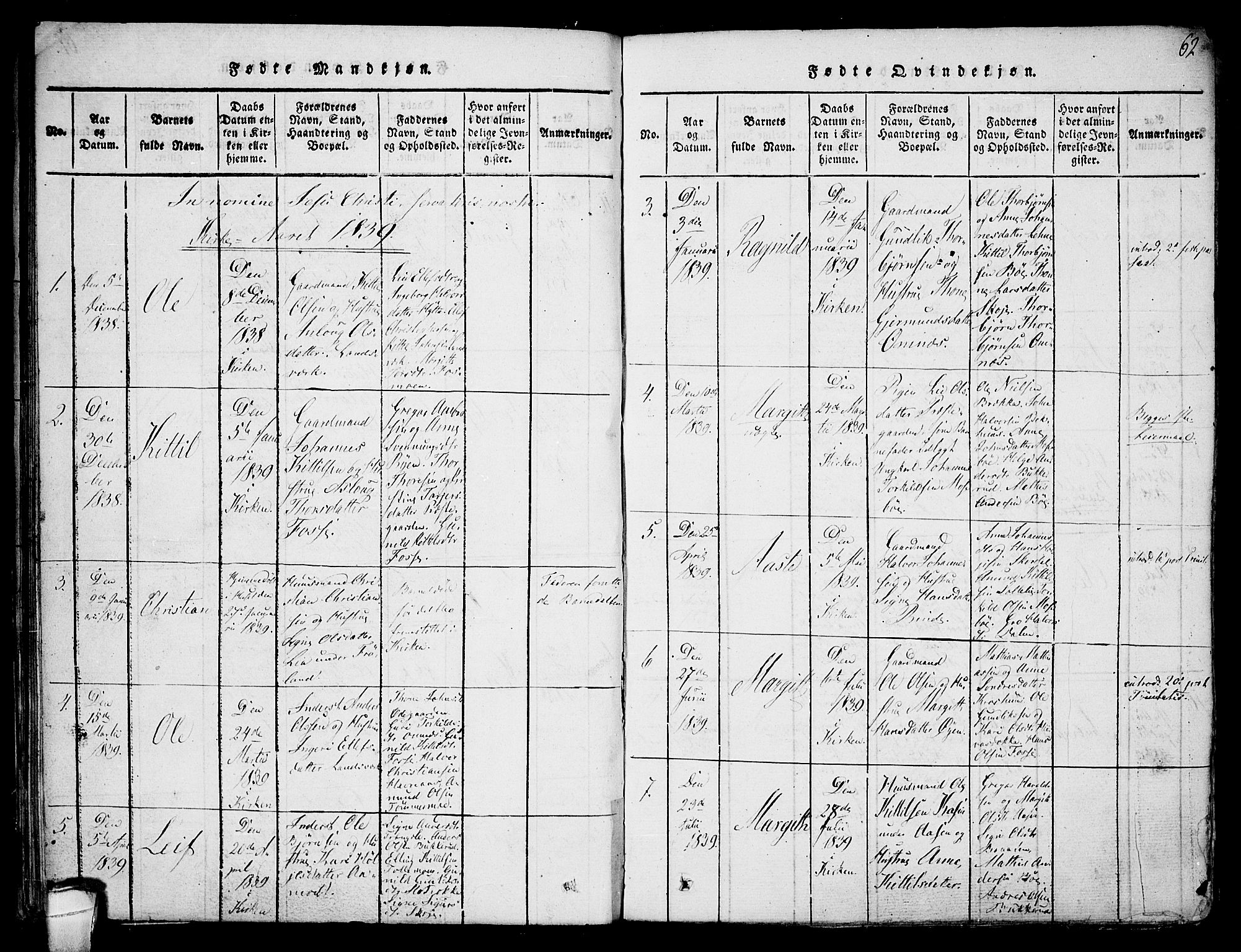 Hjartdal kirkebøker, SAKO/A-270/F/Fb/L0001: Parish register (official) no. II 1, 1815-1843, p. 62