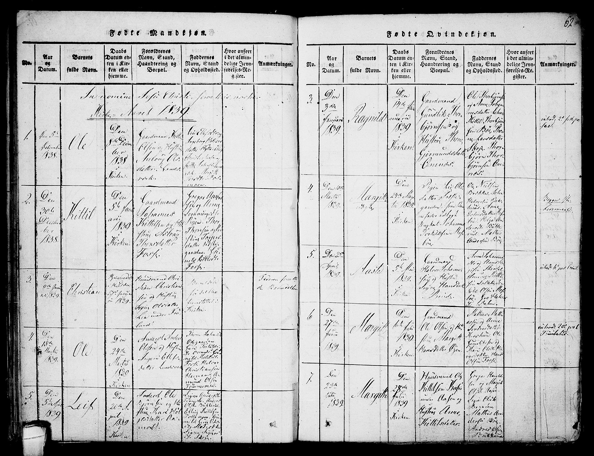 Hjartdal kirkebøker, AV/SAKO-A-270/F/Fb/L0001: Parish register (official) no. II 1, 1815-1843, p. 62