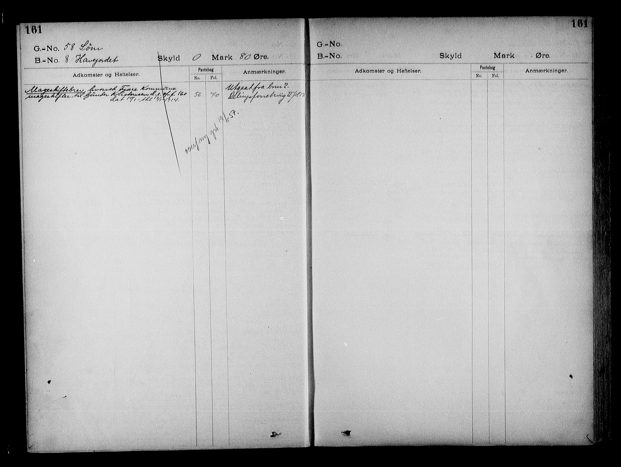 Vestre Nedenes/Sand sorenskriveri, SAK/1221-0010/G/Ga/L0022: Mortgage register no. 15, 1899-1957, p. 161