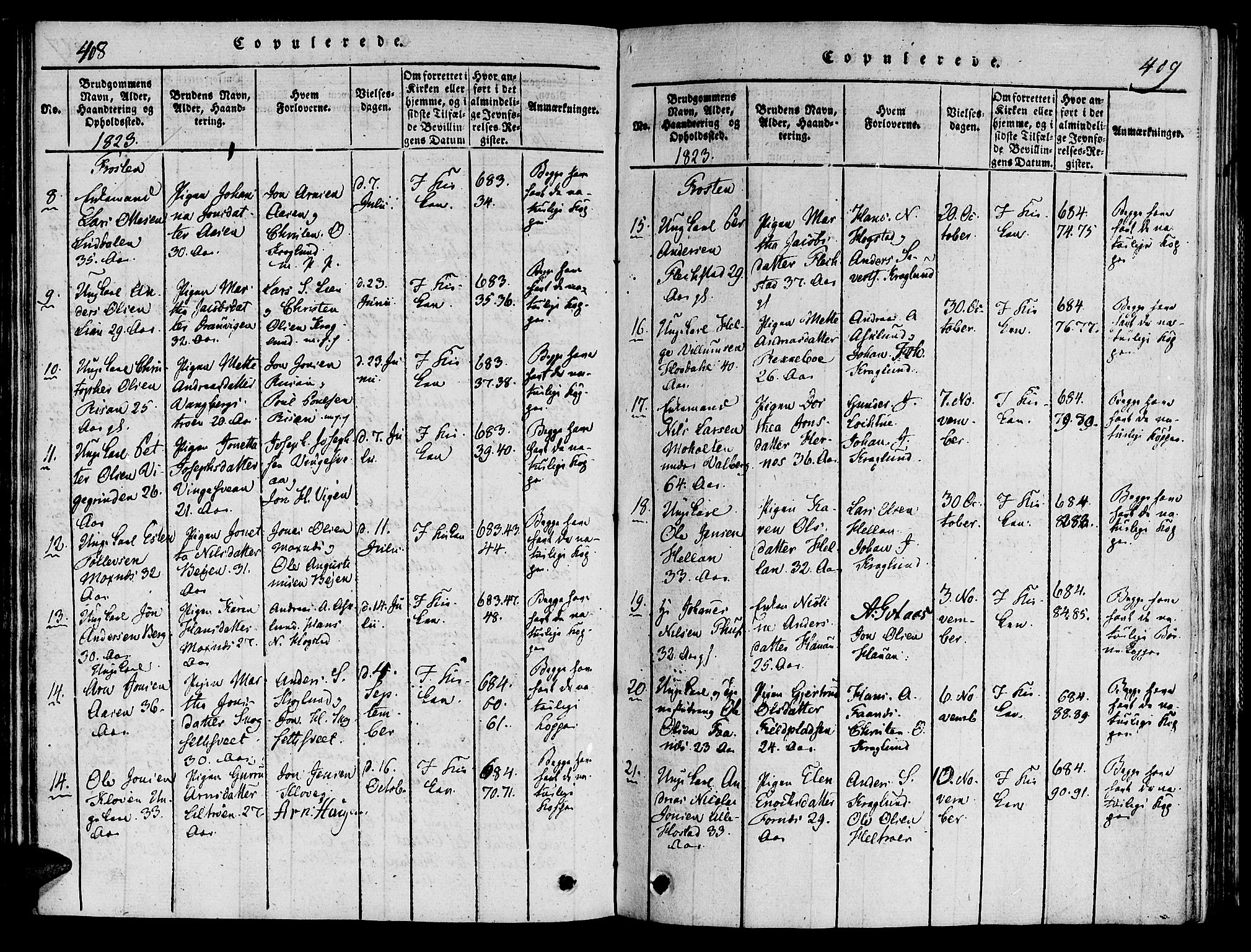 Ministerialprotokoller, klokkerbøker og fødselsregistre - Nord-Trøndelag, AV/SAT-A-1458/713/L0112: Parish register (official) no. 713A04 /1, 1817-1827, p. 408-409