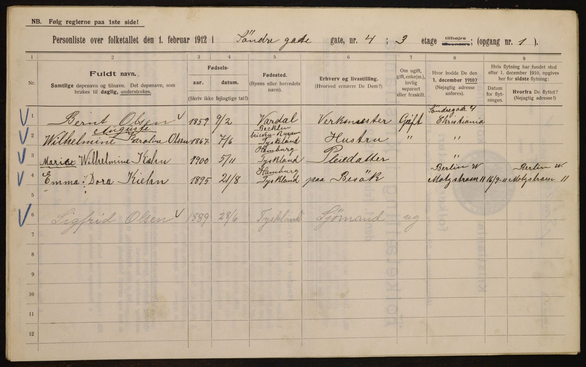 OBA, Municipal Census 1912 for Kristiania, 1912, p. 106374