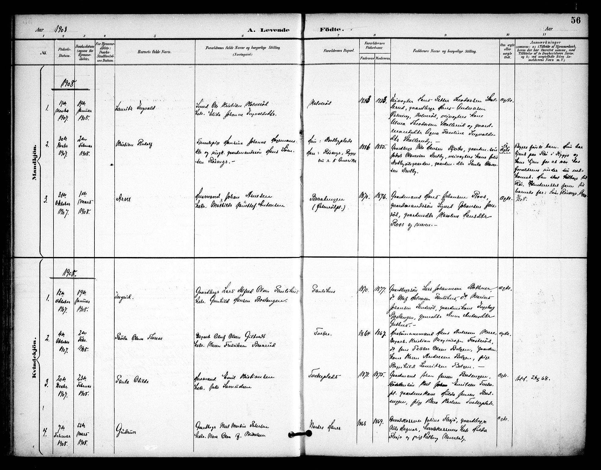 Våler prestekontor Kirkebøker, AV/SAO-A-11083/F/Fa/L0011: Parish register (official) no. I 11, 1893-1909, p. 56