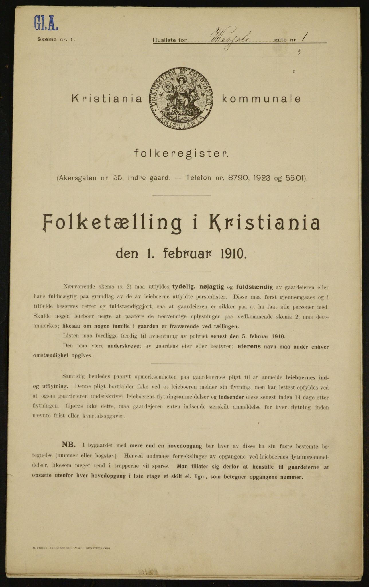 OBA, Municipal Census 1910 for Kristiania, 1910, p. 121285