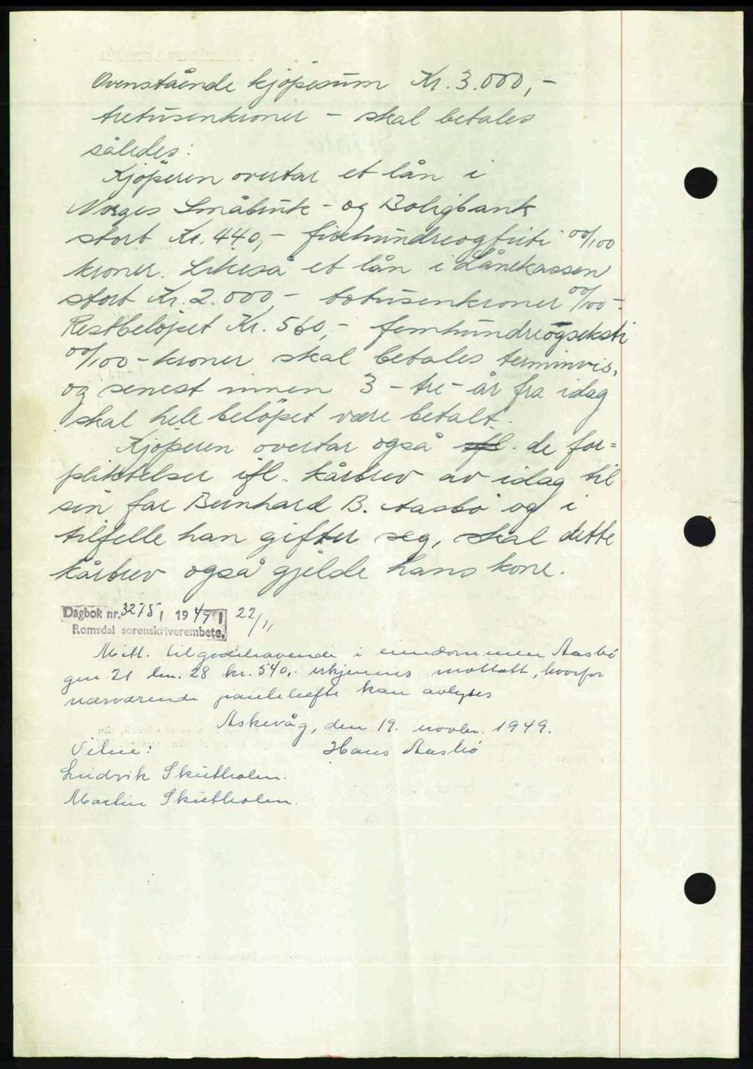 Romsdal sorenskriveri, AV/SAT-A-4149/1/2/2C: Mortgage book no. A23, 1947-1947, Diary no: : 1048/1947