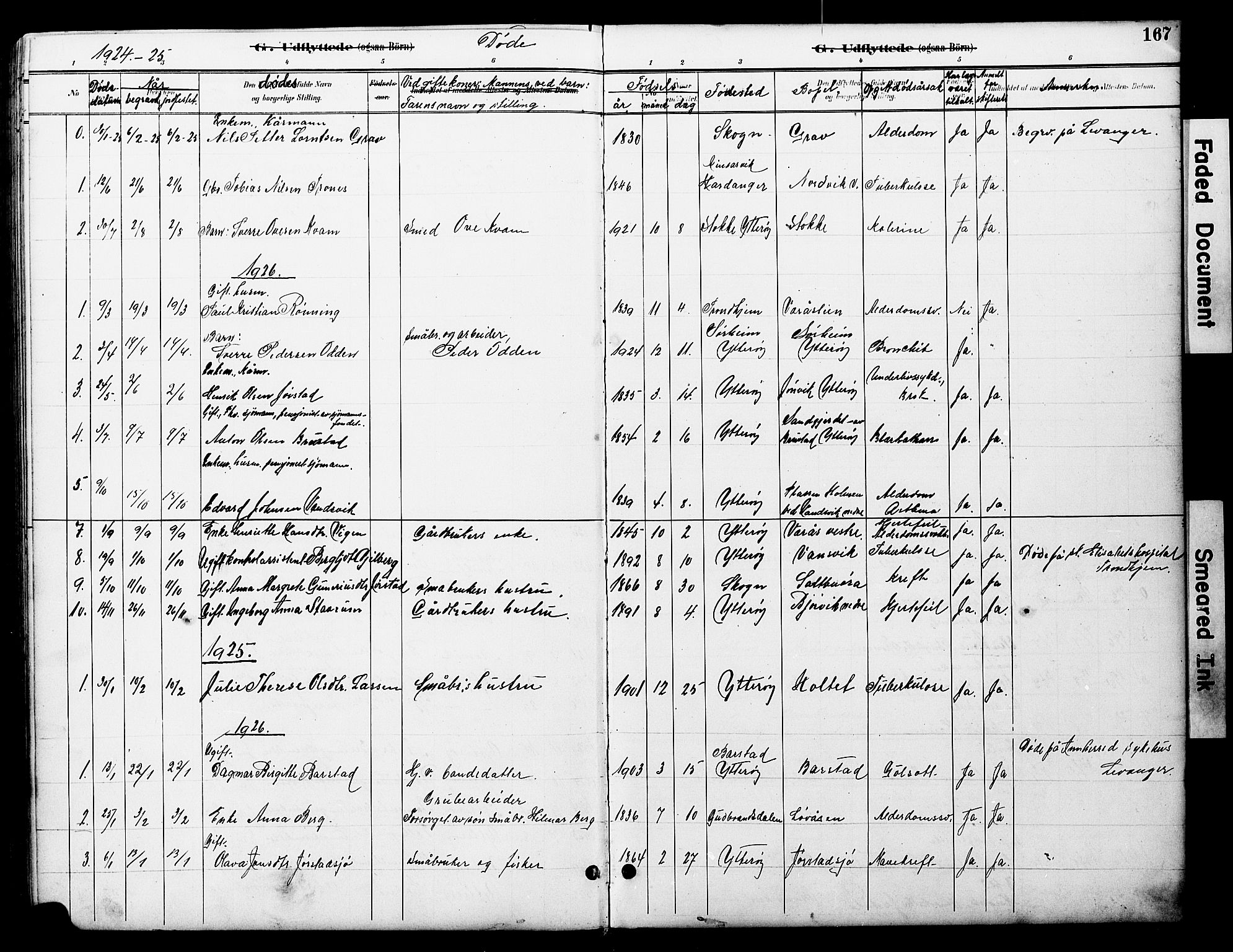 Ministerialprotokoller, klokkerbøker og fødselsregistre - Nord-Trøndelag, SAT/A-1458/722/L0226: Parish register (copy) no. 722C02, 1889-1927, p. 167