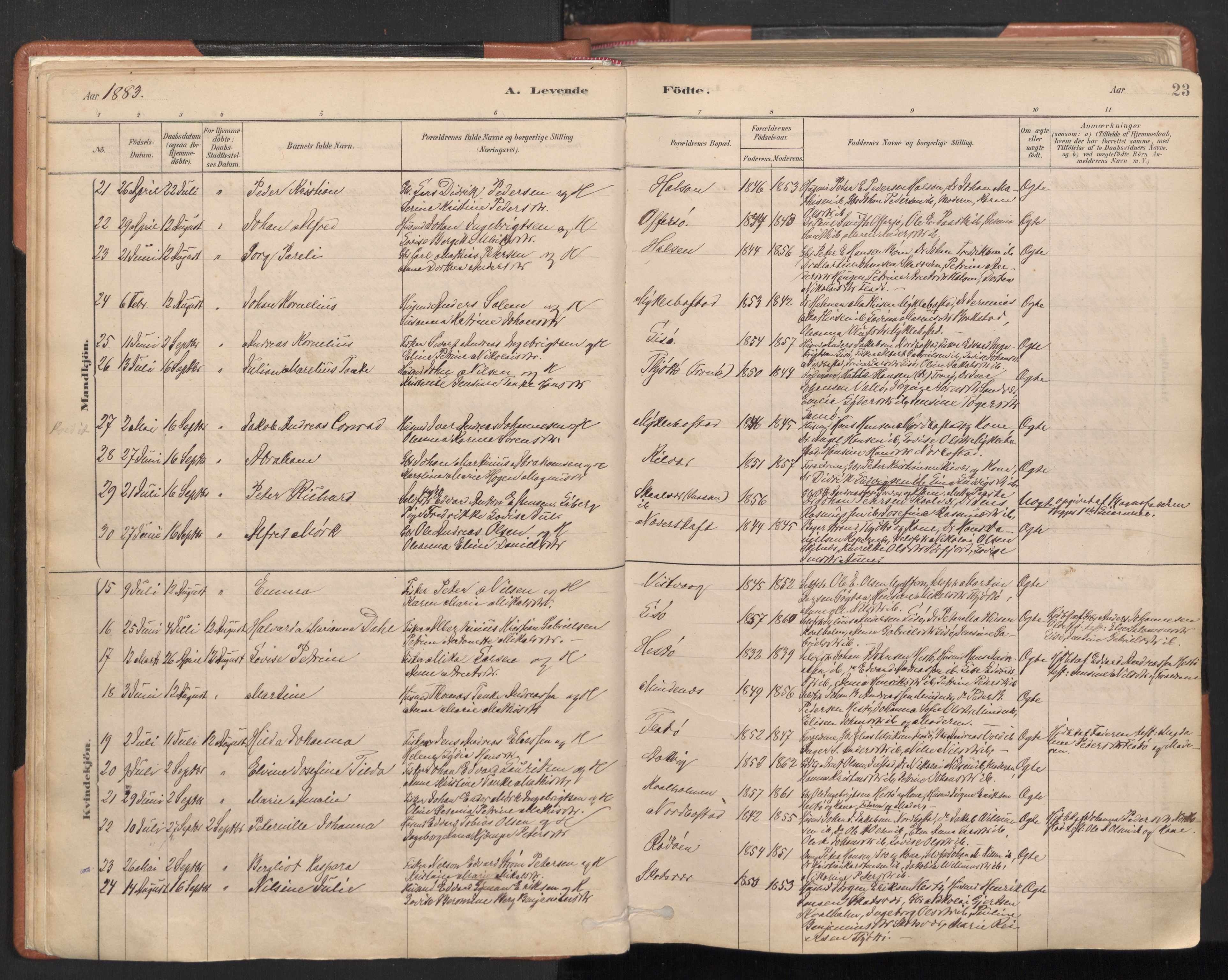 Ministerialprotokoller, klokkerbøker og fødselsregistre - Nordland, AV/SAT-A-1459/817/L0264: Parish register (official) no. 817A04, 1878-1907, p. 23
