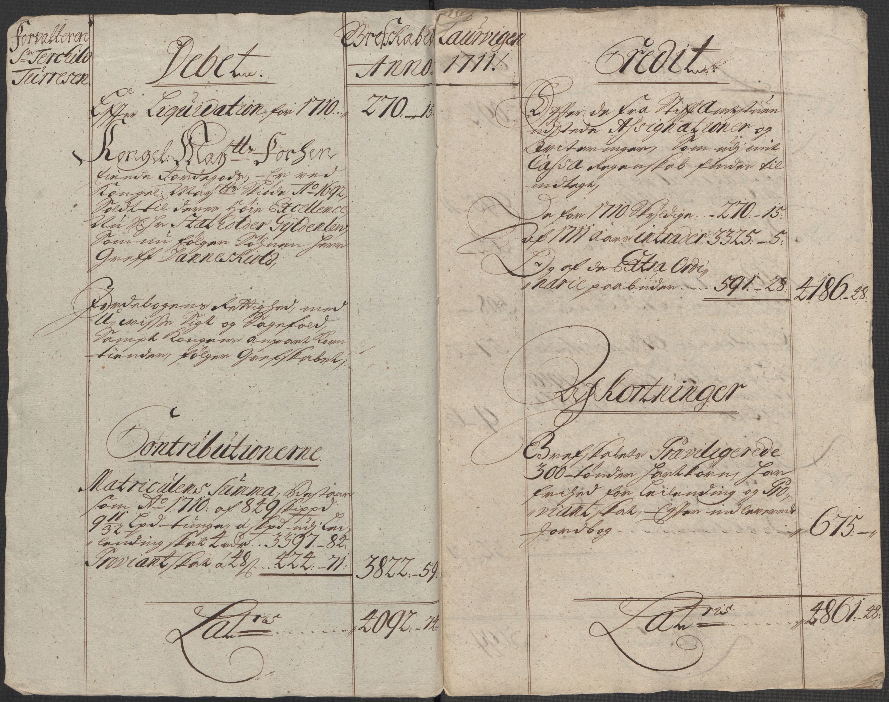 Rentekammeret inntil 1814, Reviderte regnskaper, Fogderegnskap, RA/EA-4092/R33/L1984: Fogderegnskap Larvik grevskap, 1712, p. 20