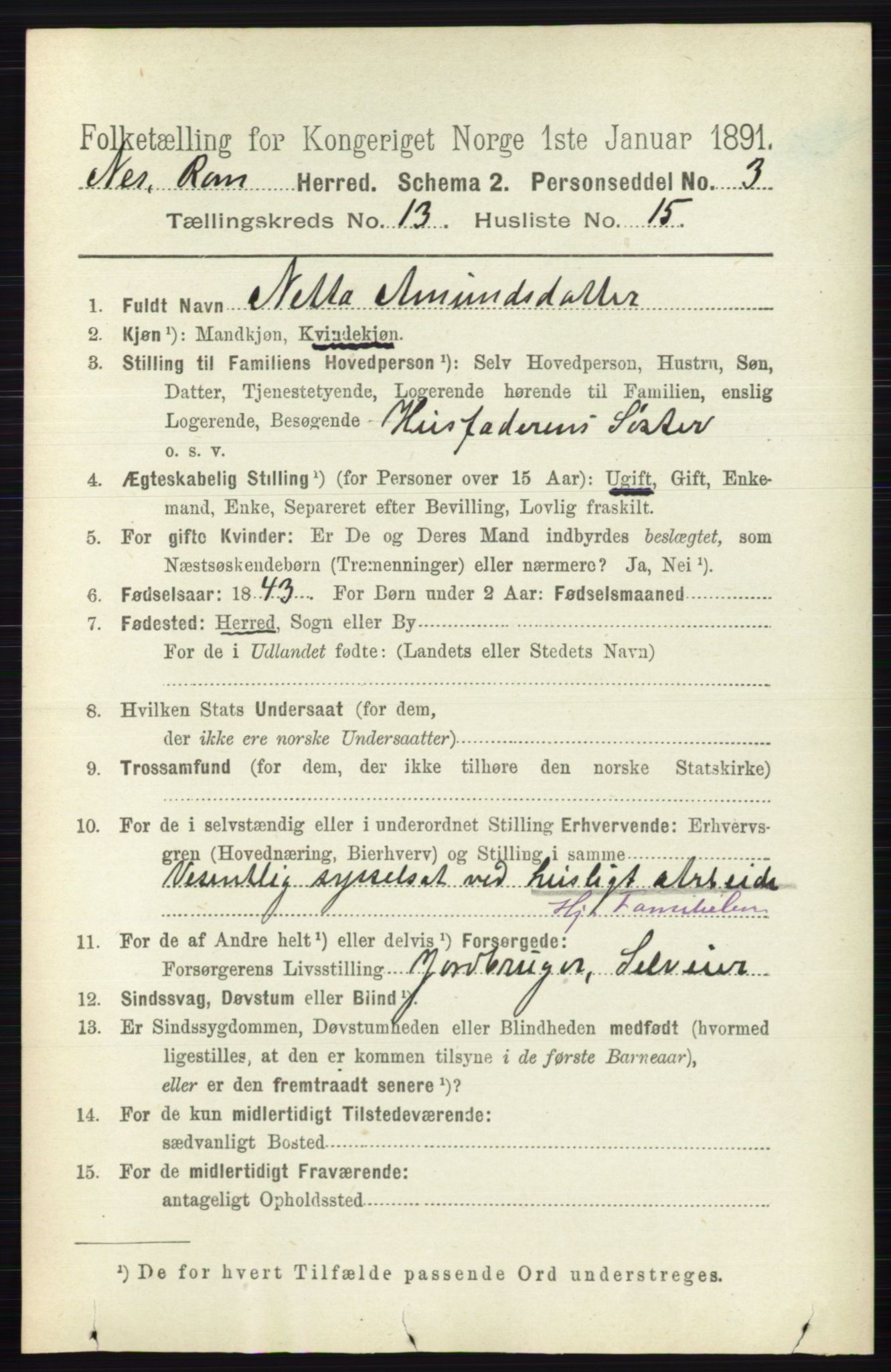 RA, 1891 census for 0236 Nes, 1891, p. 7932