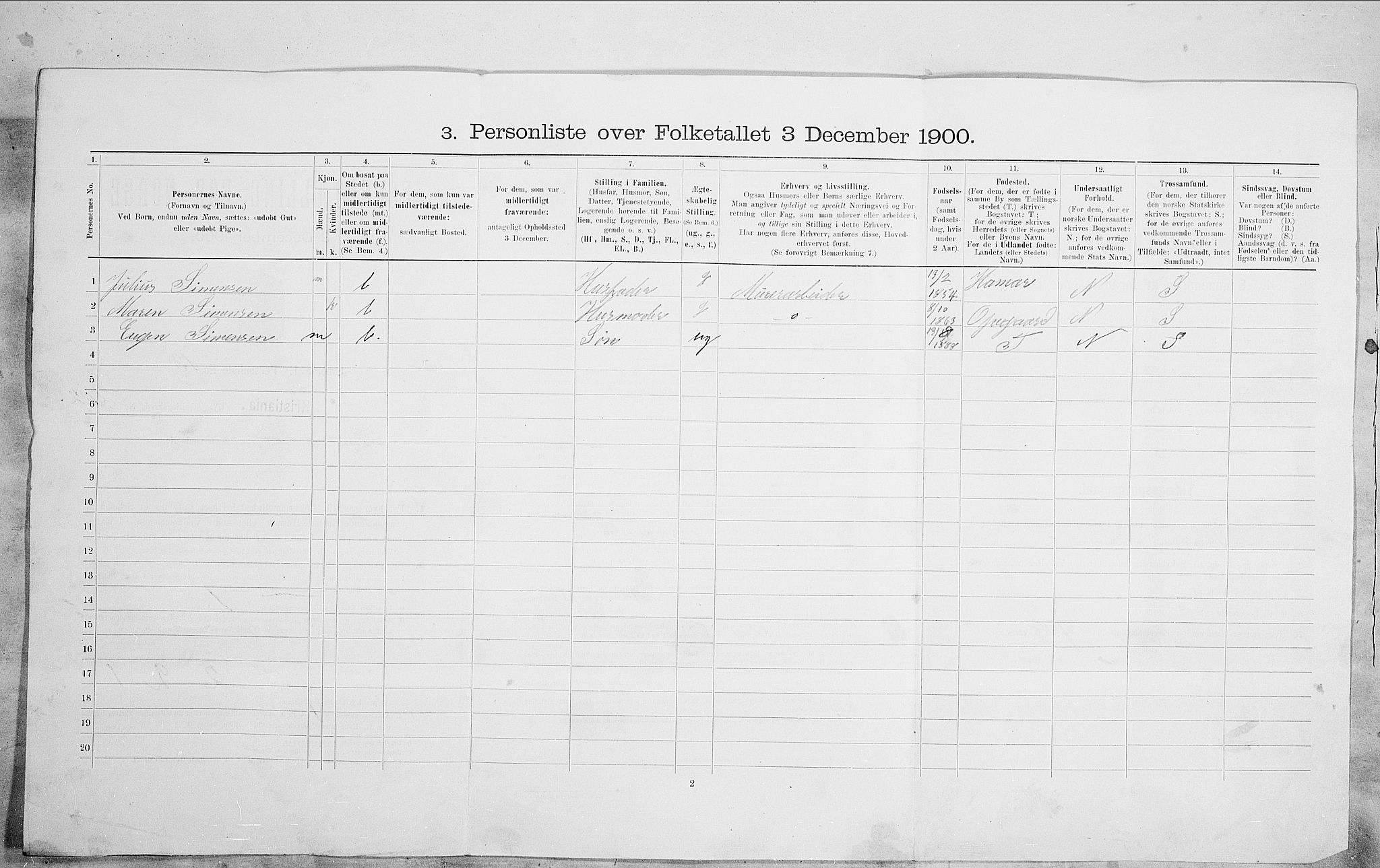 SAO, 1900 census for Kristiania, 1900, p. 96033