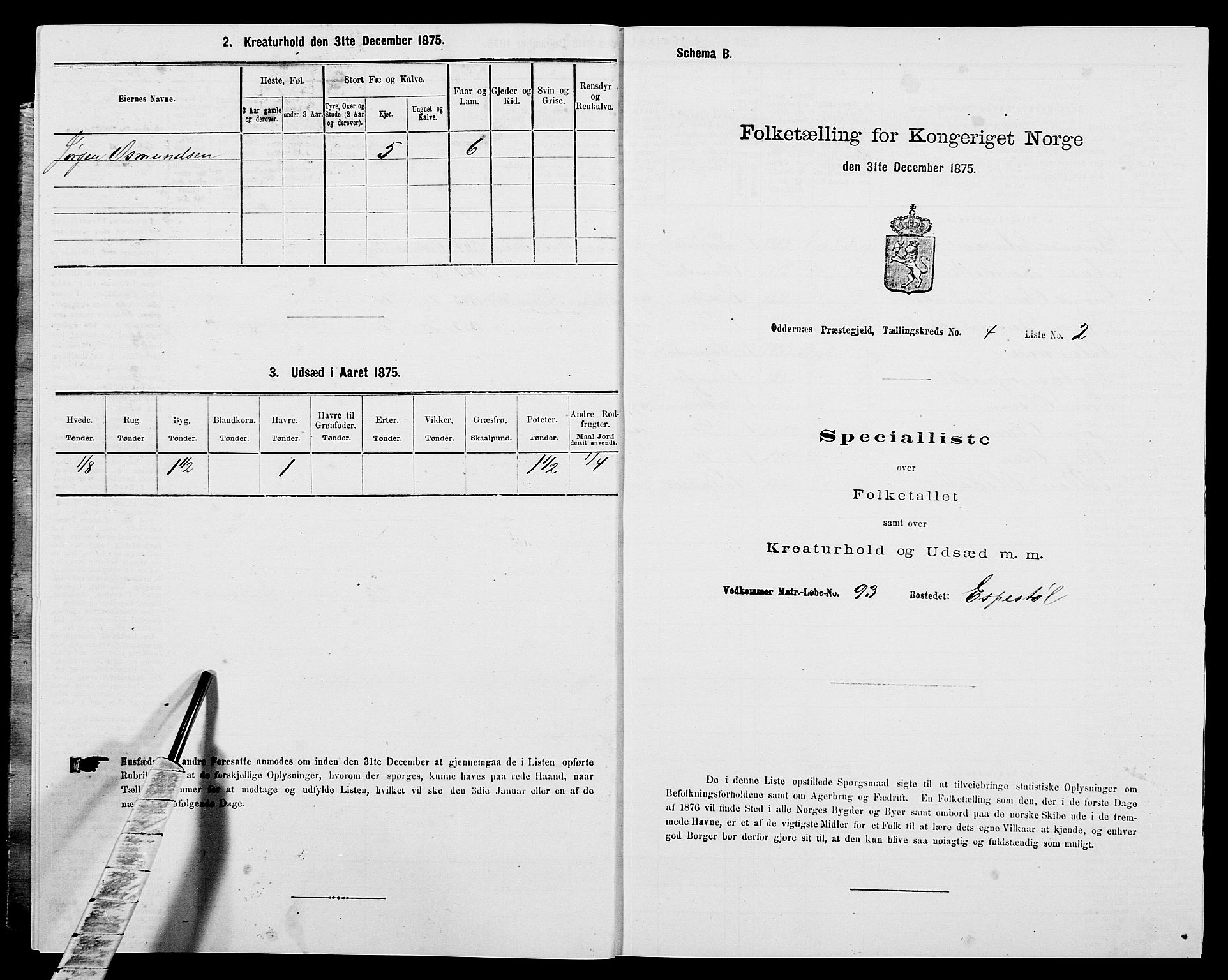 SAK, 1875 census for 1012P Oddernes, 1875, p. 566