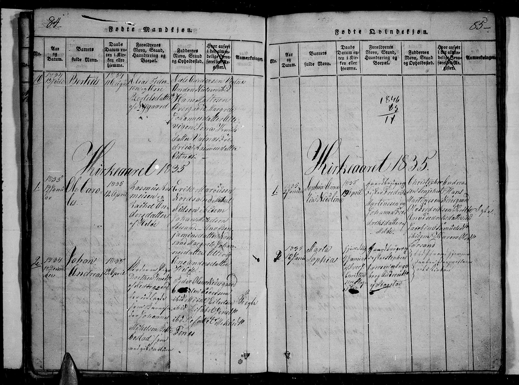 Trondenes sokneprestkontor, SATØ/S-1319/H/Hb/L0004klokker: Parish register (copy) no. 4, 1821-1839, p. 84-85