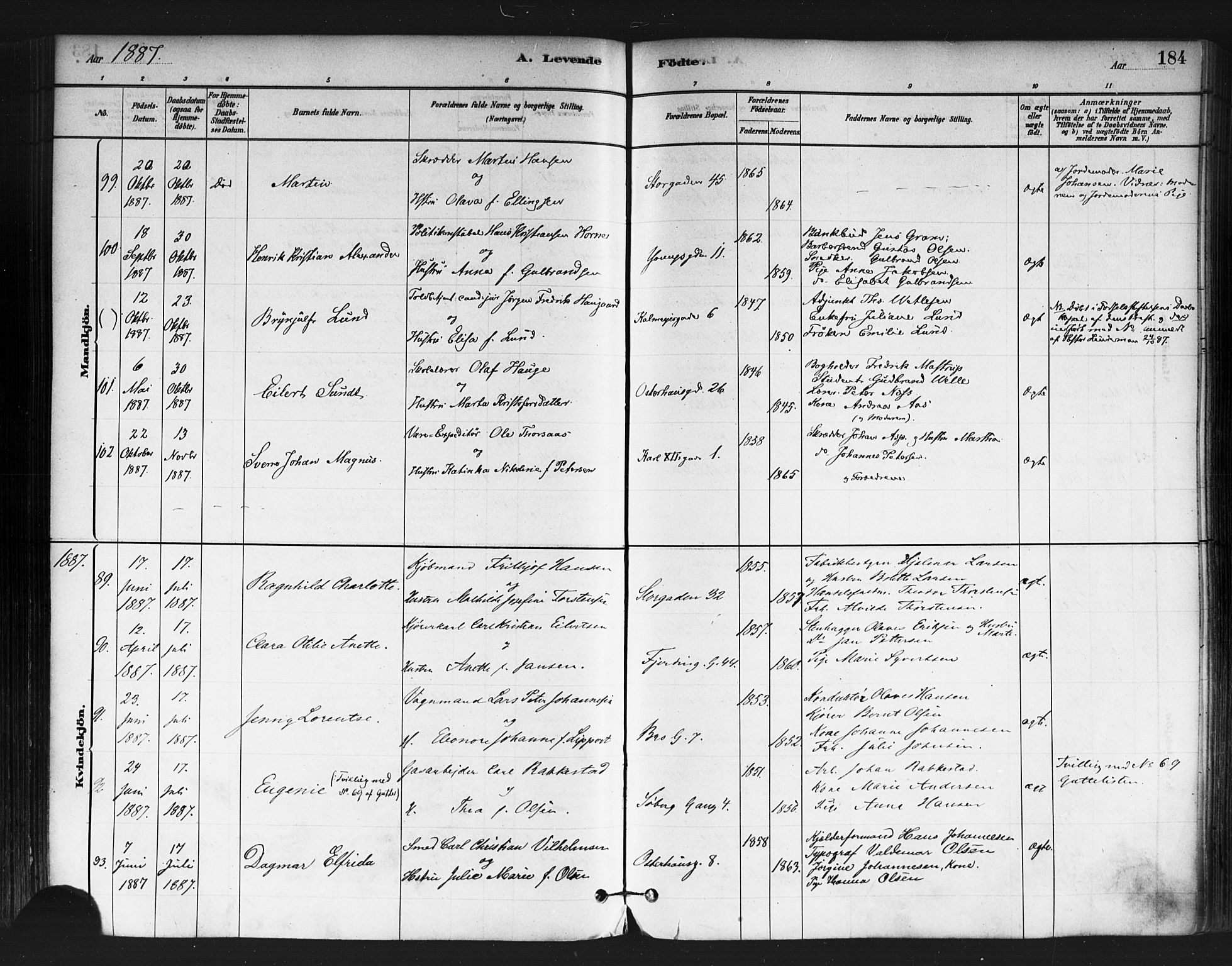 Jakob prestekontor Kirkebøker, AV/SAO-A-10850/F/Fa/L0003: Parish register (official) no. 3, 1880-1895, p. 184