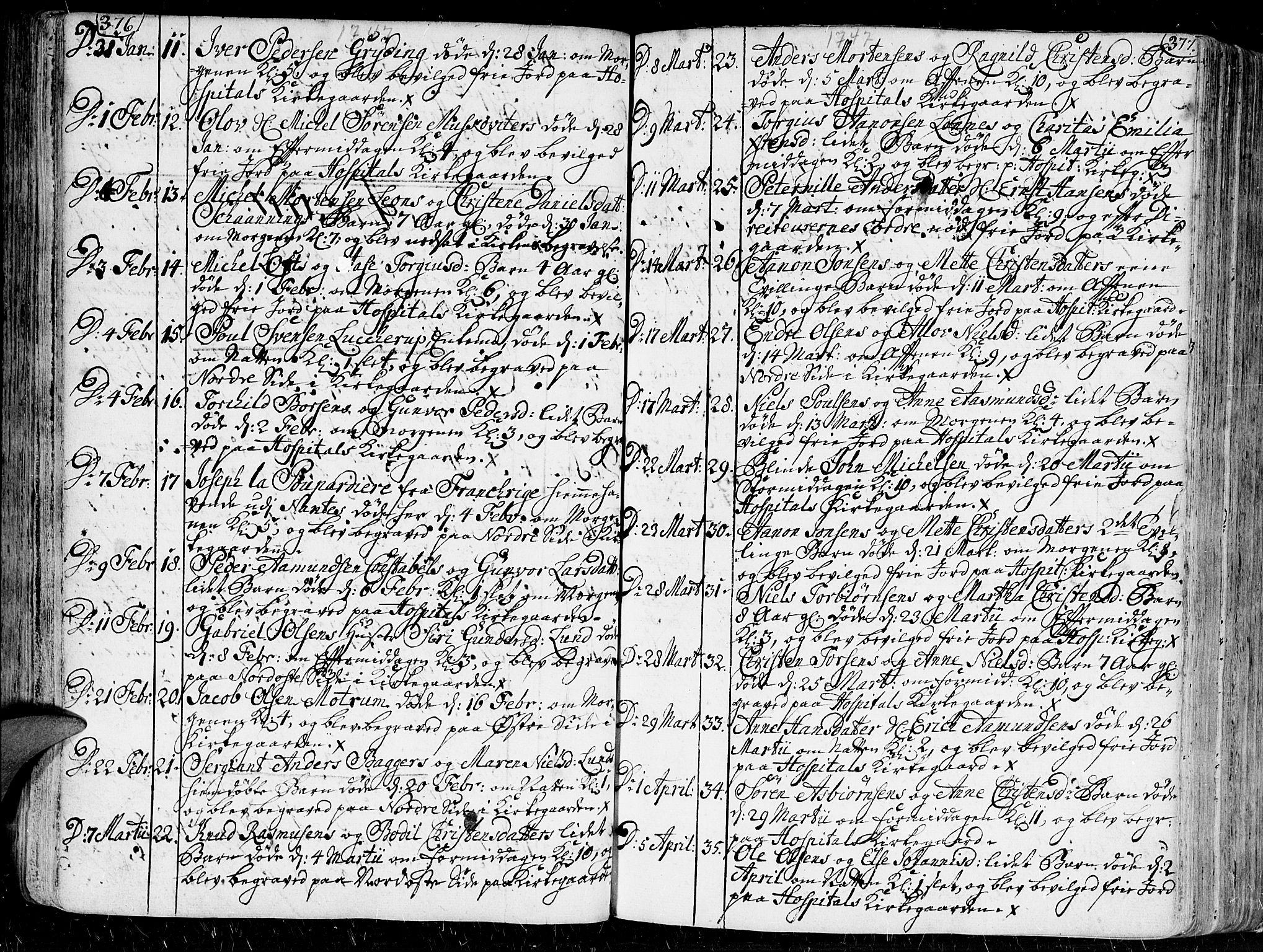 Kristiansand domprosti, AV/SAK-1112-0006/F/Fa/L0001: Parish register (official) no. A 1, 1734-1793, p. 376-377