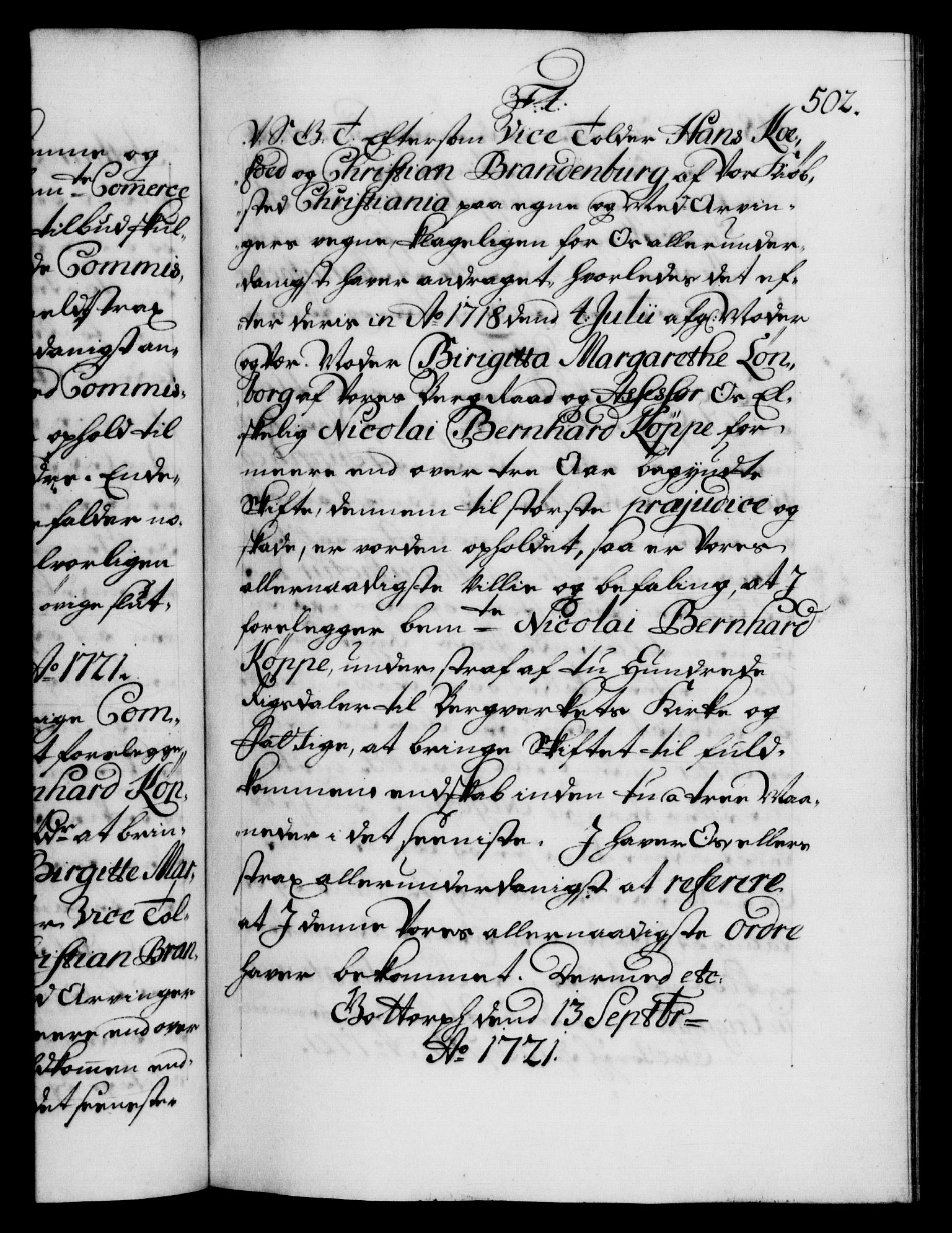 Danske Kanselli 1572-1799, AV/RA-EA-3023/F/Fc/Fca/Fcab/L0021: Norske tegnelser, 1719-1721, p. 502a