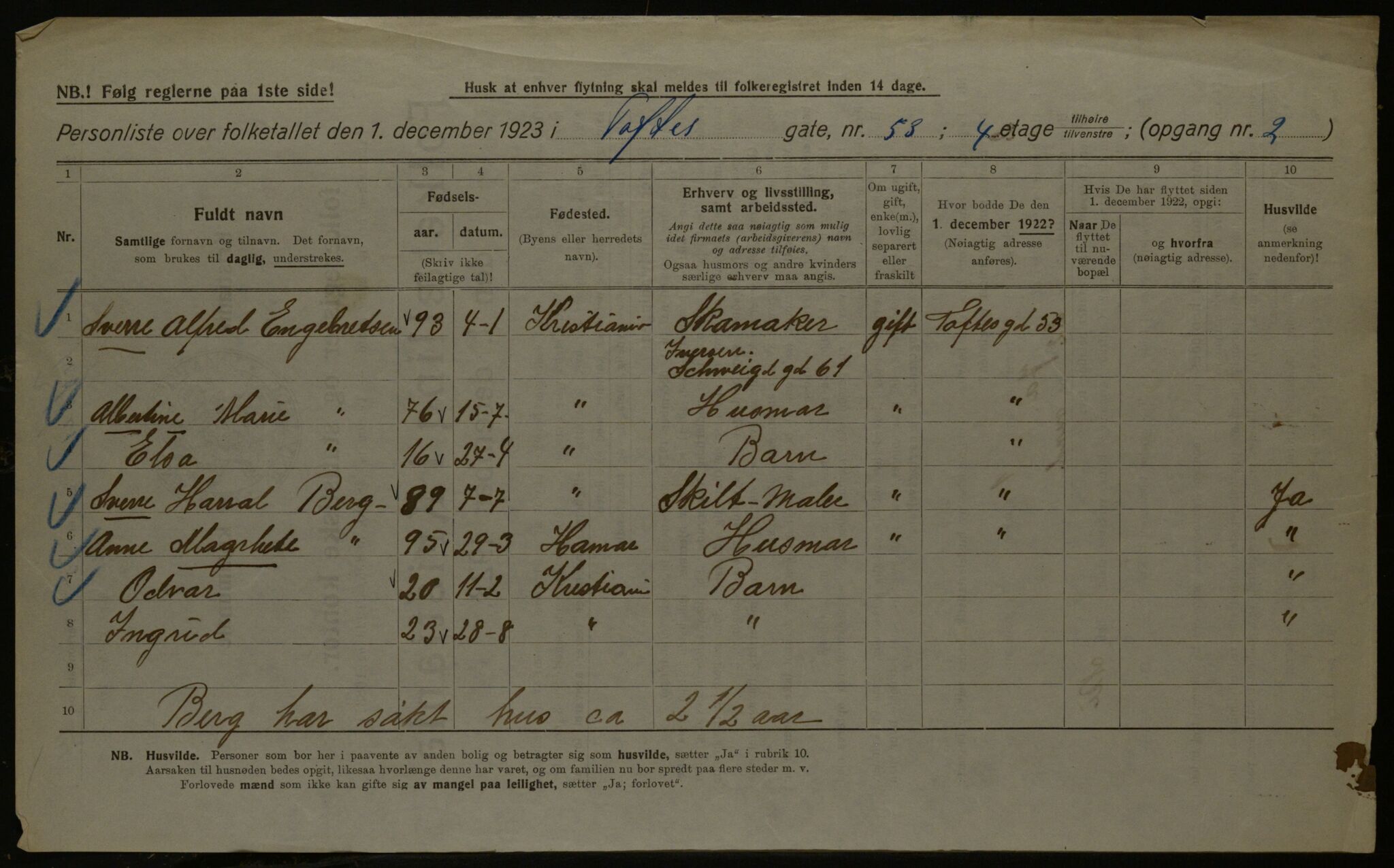 OBA, Municipal Census 1923 for Kristiania, 1923, p. 124540