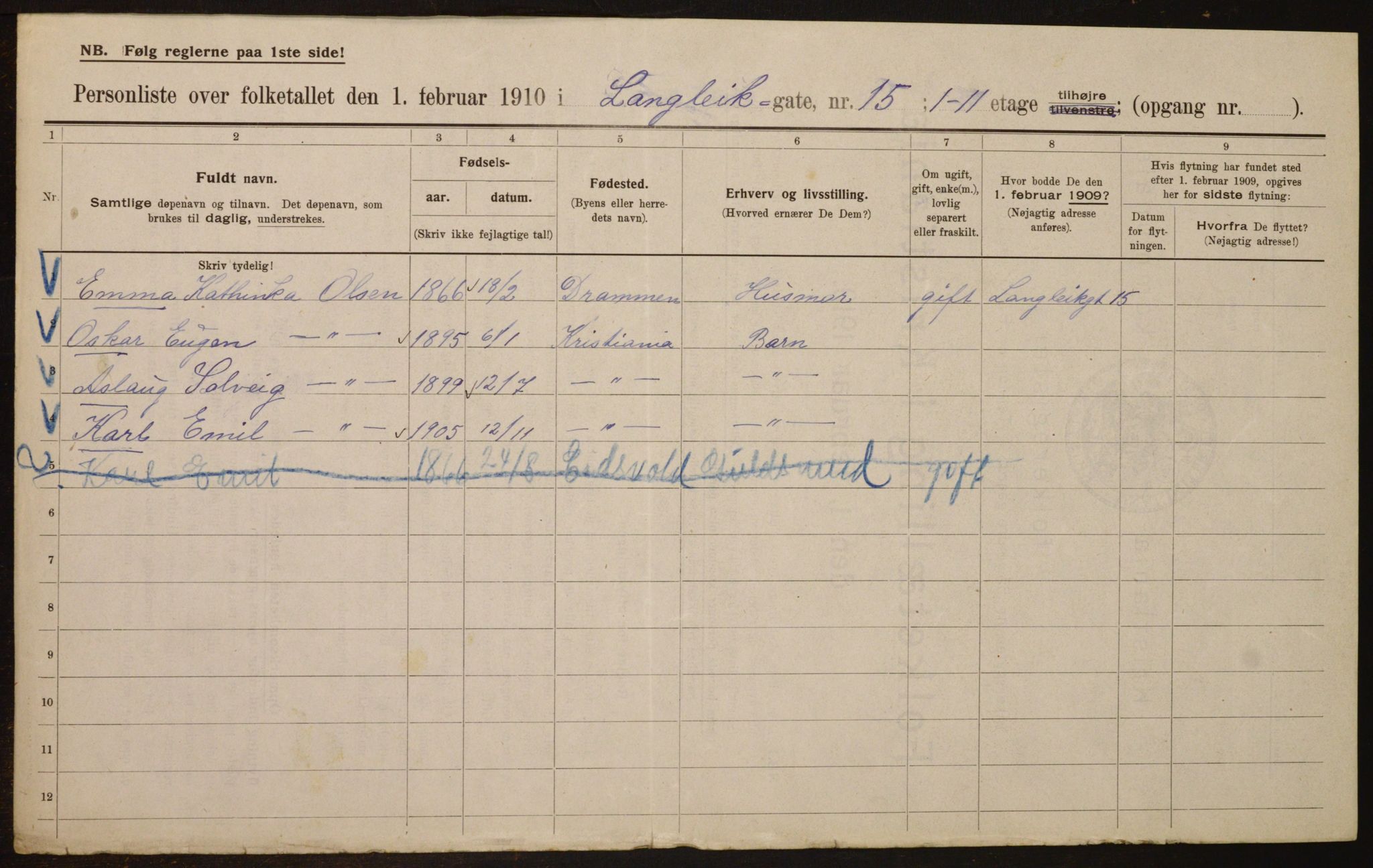 OBA, Municipal Census 1910 for Kristiania, 1910, p. 55003