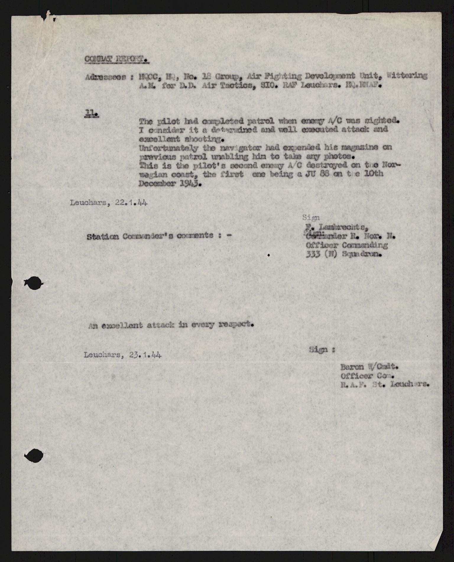 Forsvaret, 333 Skvadron, RA/RAFA-2003/1/Da/L0041: Combat, Crash and and Circumstantial Reports , 1943-1945, p. 421