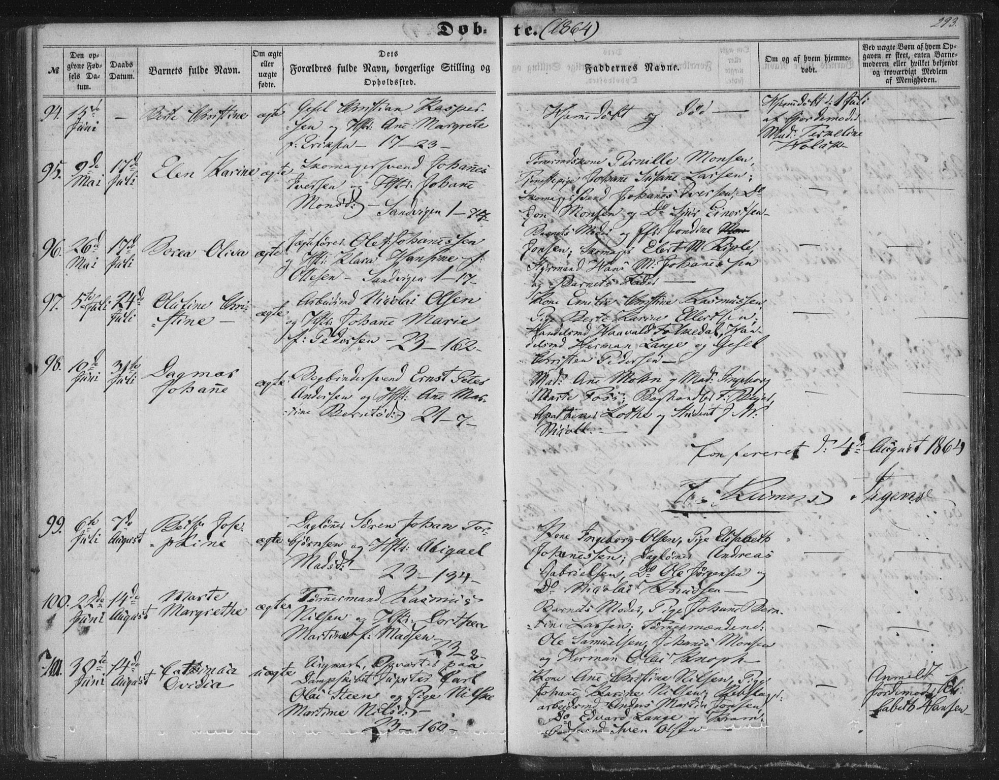 Korskirken sokneprestembete, SAB/A-76101/H/Haa/L0018: Parish register (official) no. B 4, 1857-1866, p. 293