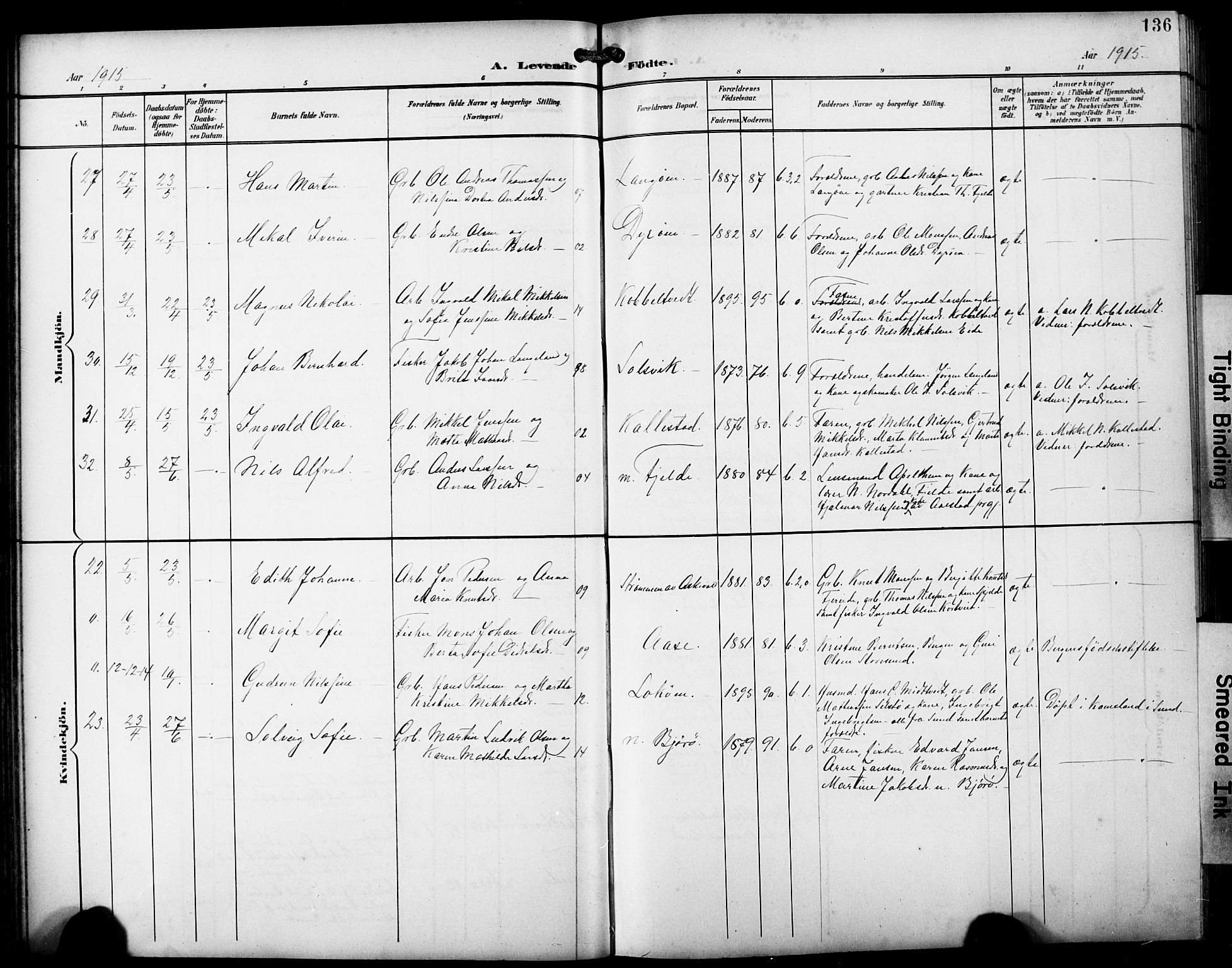 Fjell sokneprestembete, SAB/A-75301/H/Hab: Parish register (copy) no. A 5, 1899-1918, p. 136