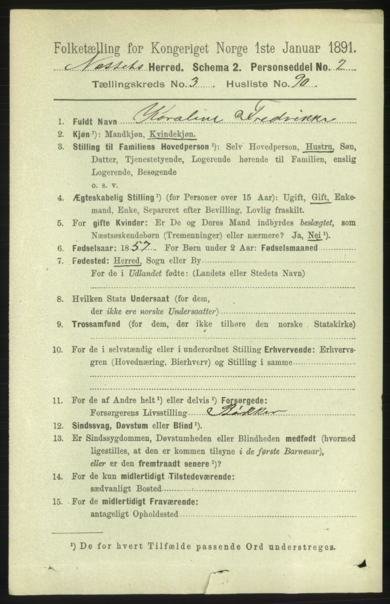 RA, 1891 census for 1543 Nesset, 1891, p. 1629