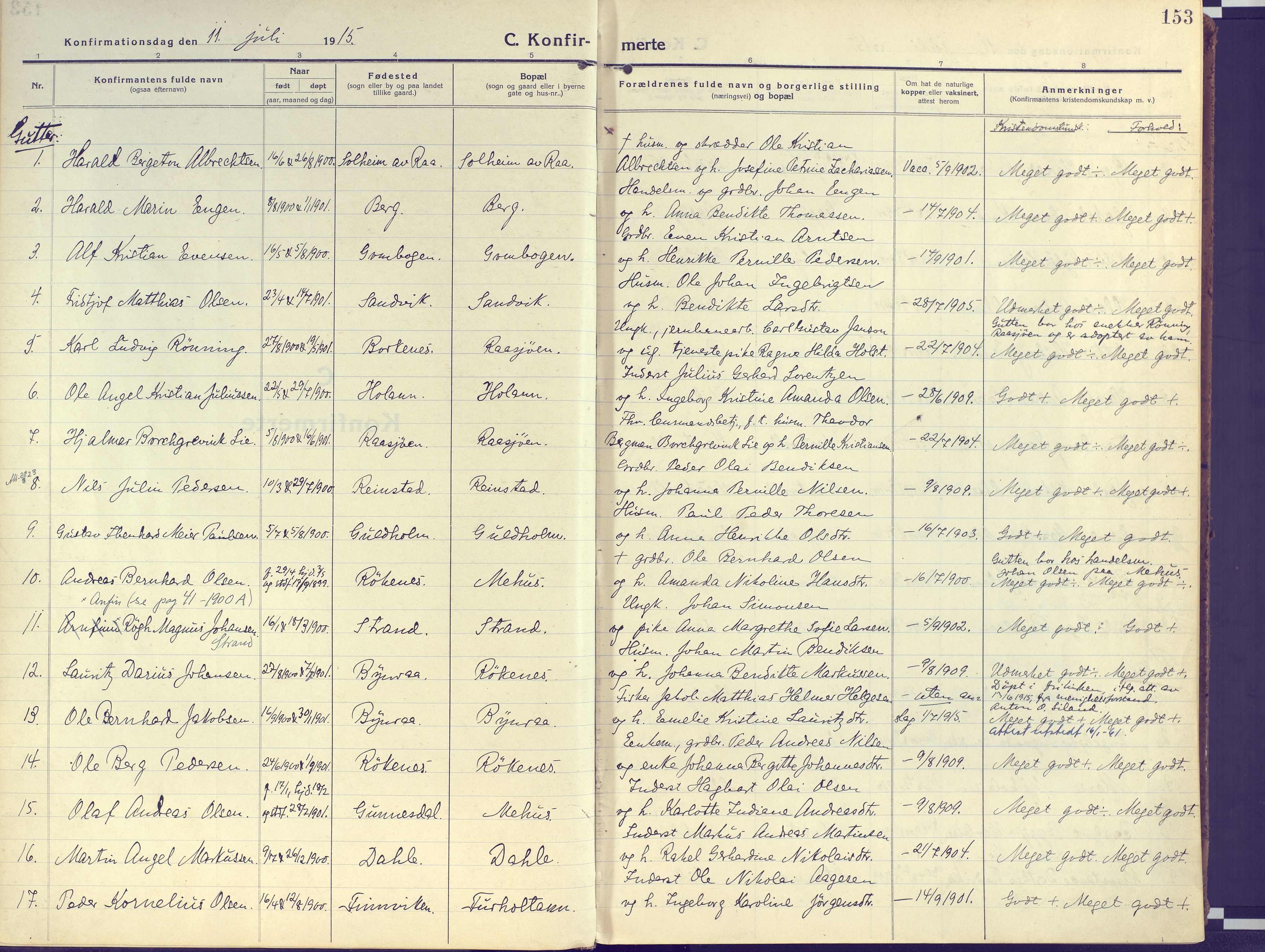 Kvæfjord sokneprestkontor, AV/SATØ-S-1323/G/Ga/Gaa/L0007kirke: Parish register (official) no. 7, 1915-1931, p. 153