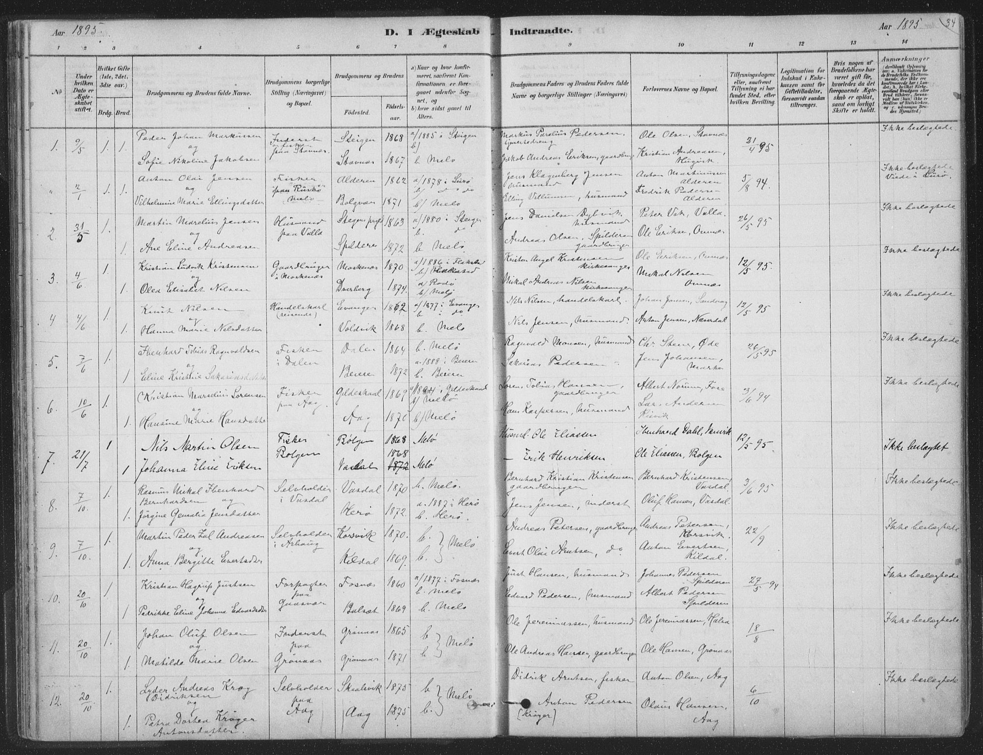 Ministerialprotokoller, klokkerbøker og fødselsregistre - Nordland, SAT/A-1459/843/L0627: Parish register (official) no. 843A02, 1878-1908, p. 34