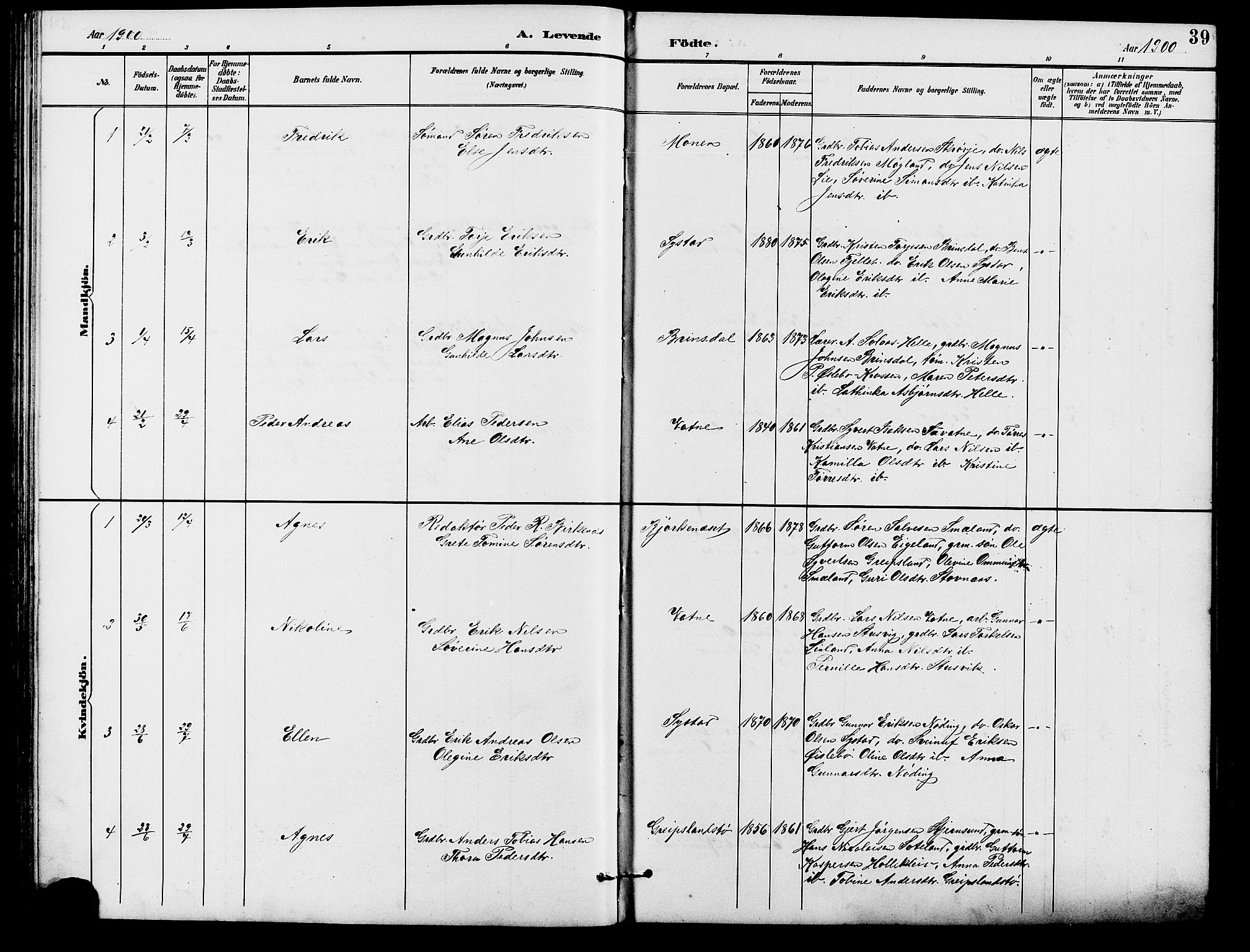 Holum sokneprestkontor, SAK/1111-0022/F/Fb/Fba/L0005: Parish register (copy) no. B 5, 1891-1909, p. 39