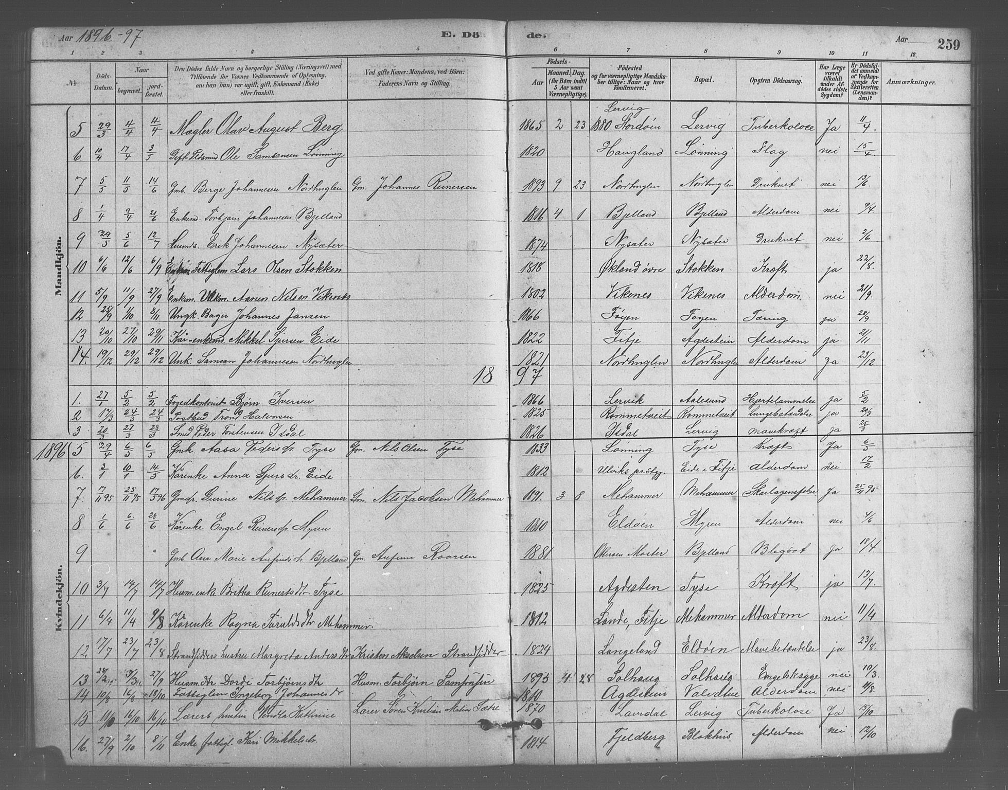 Stord sokneprestembete, SAB/A-78201/H/Hab: Parish register (copy) no. A 2, 1879-1909, p. 259