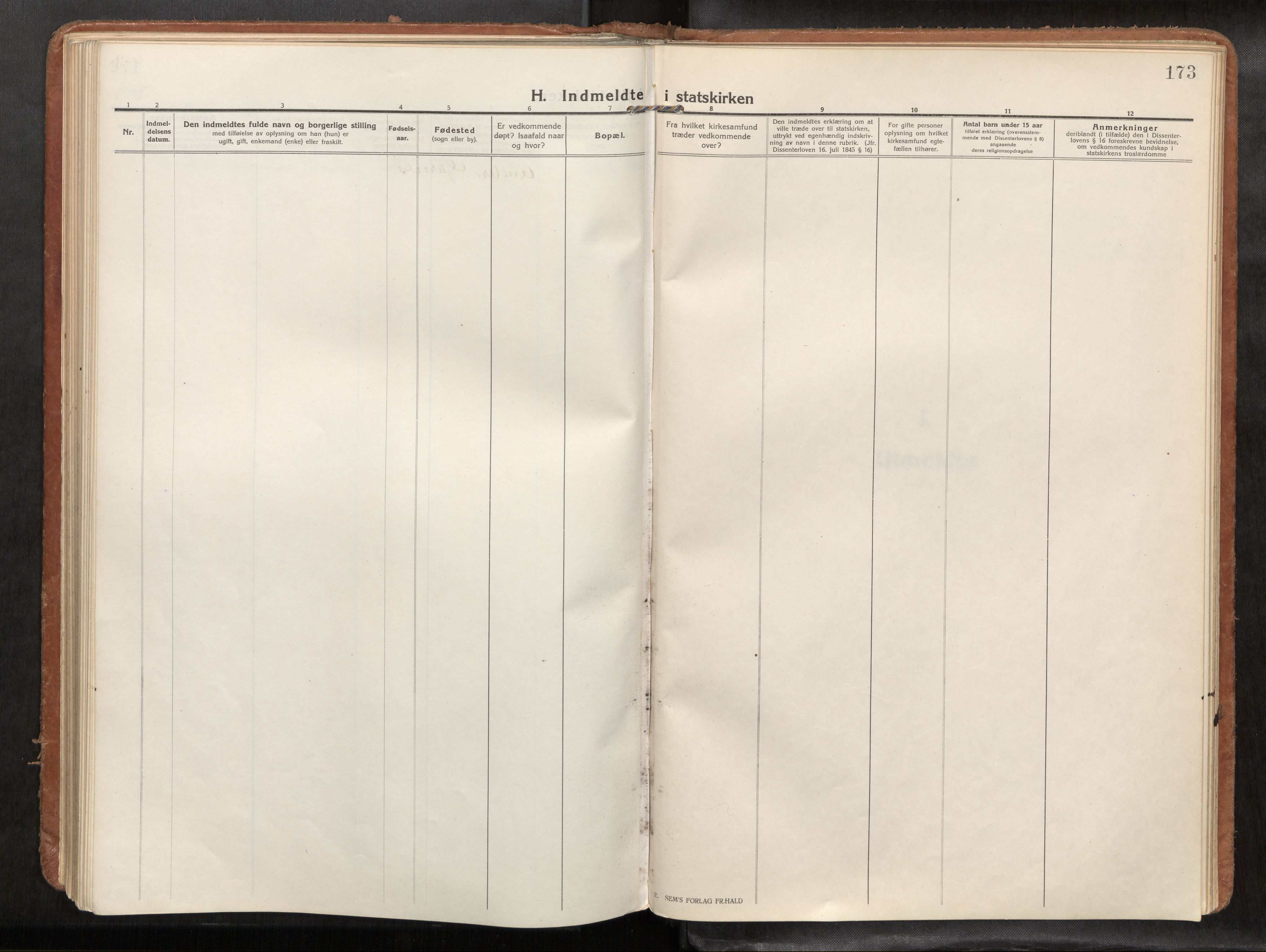 Verdal sokneprestkontor, SAT/A-1156/2/H/Haa/L0004: Parish register (official) no. 4, 1916-1928, p. 173