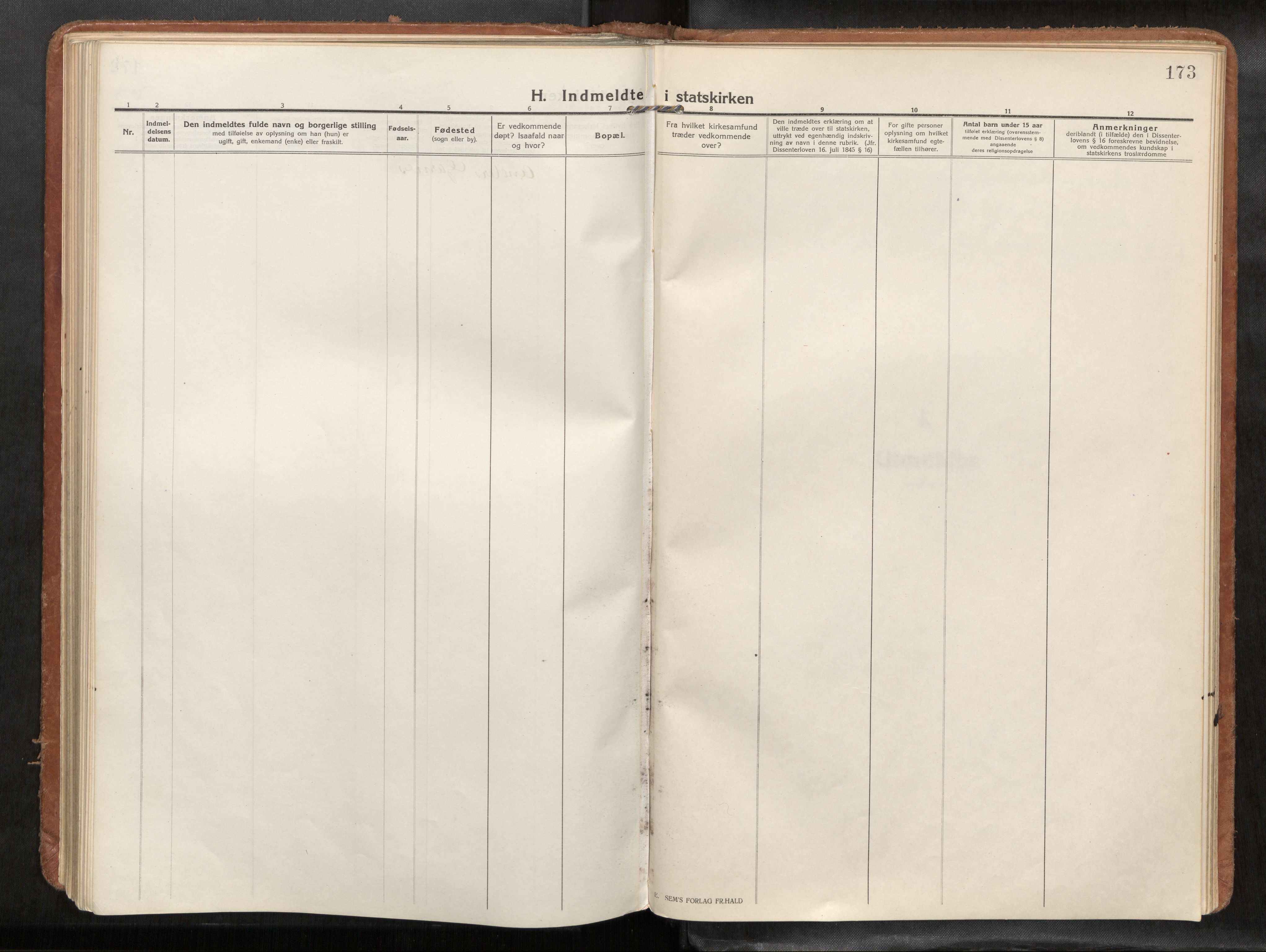 Verdal sokneprestkontor, AV/SAT-A-1156/2/H/Haa/L0004: Parish register (official) no. 4, 1916-1928, p. 173