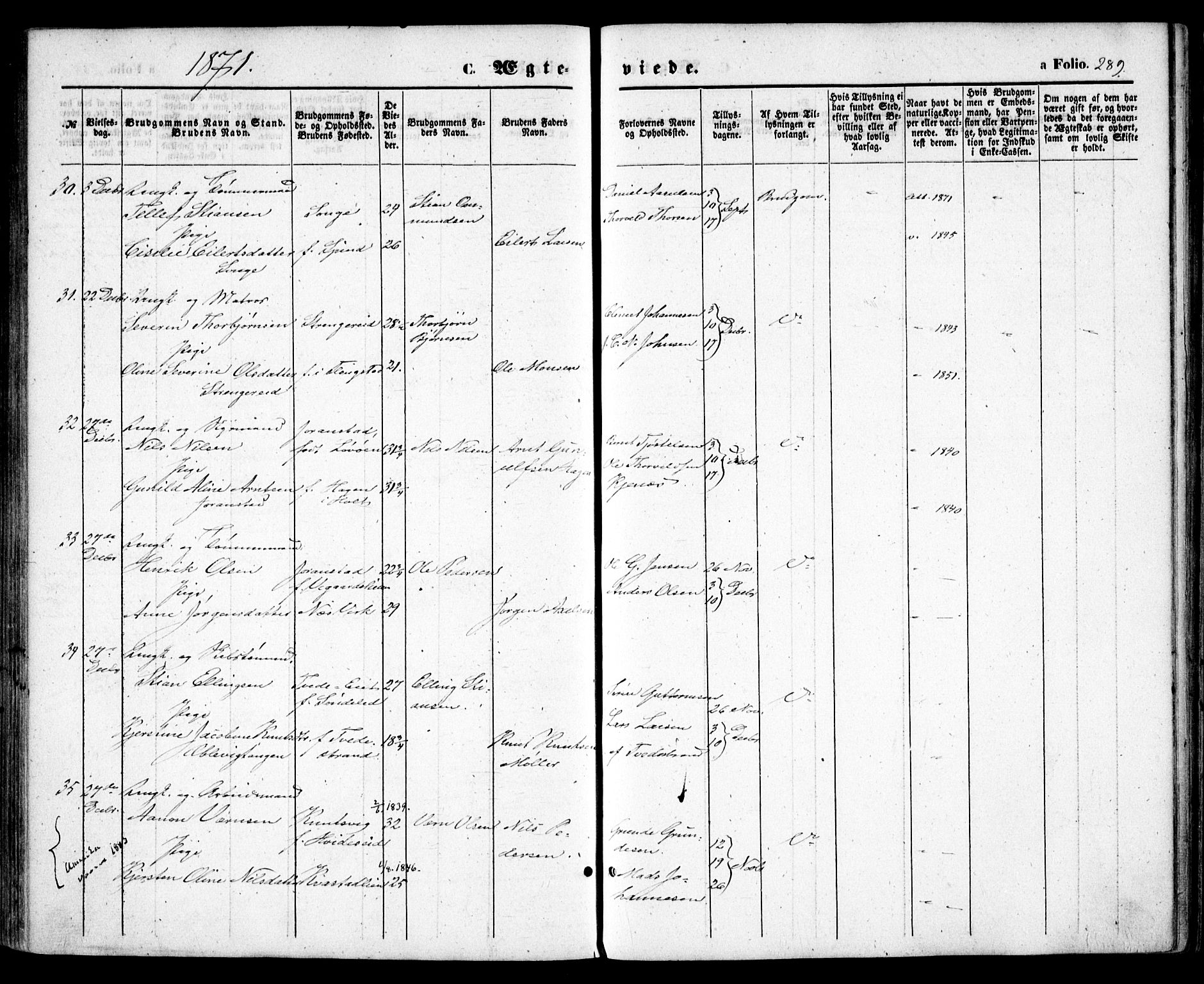 Holt sokneprestkontor, AV/SAK-1111-0021/F/Fa/L0009: Parish register (official) no. A 9, 1861-1871, p. 289