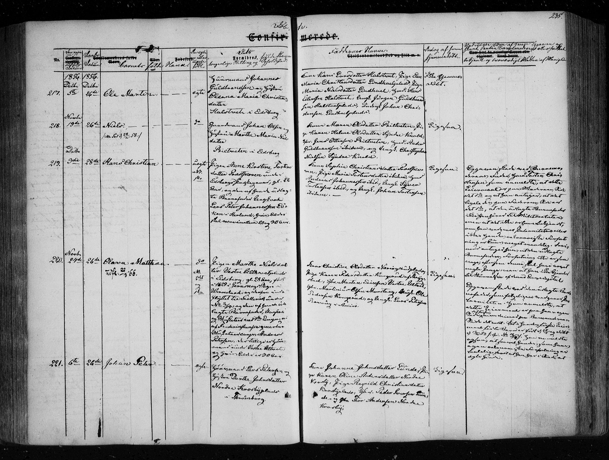 Eidsberg prestekontor Kirkebøker, SAO/A-10905/F/Fa/L0009: Parish register (official) no. I 9, 1849-1856, p. 235