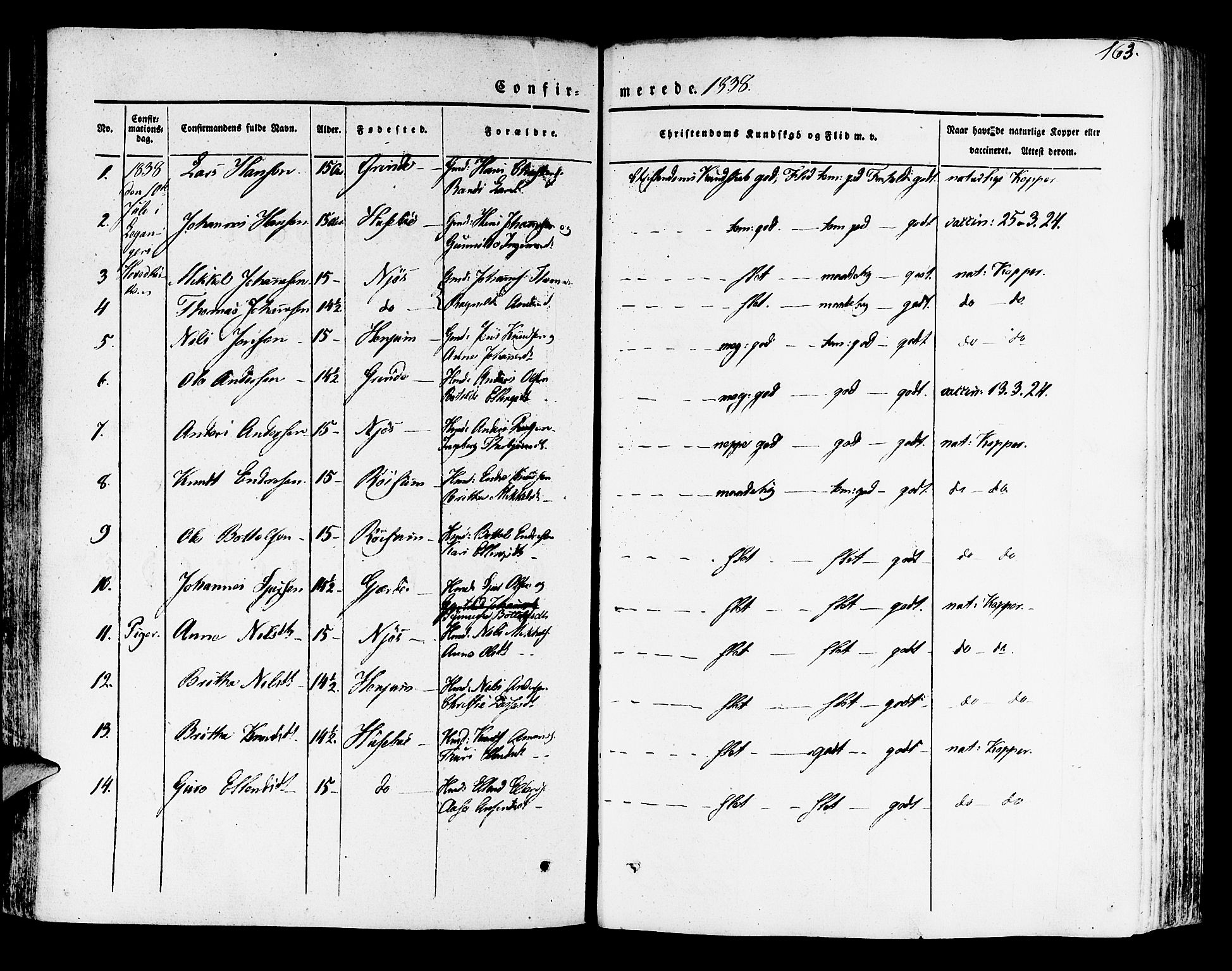 Leikanger sokneprestembete, AV/SAB-A-81001/H/Haa/Haaa/L0007: Parish register (official) no. A 7, 1838-1851, p. 163