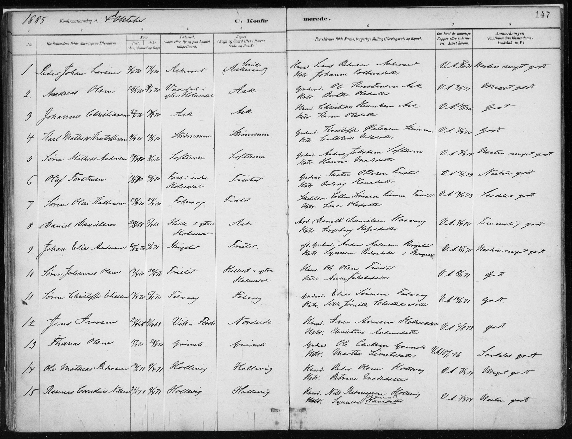 Askvoll sokneprestembete, SAB/A-79501/H/Haa/Haab/L0002: Parish register (official) no. B 2, 1879-1909, p. 147