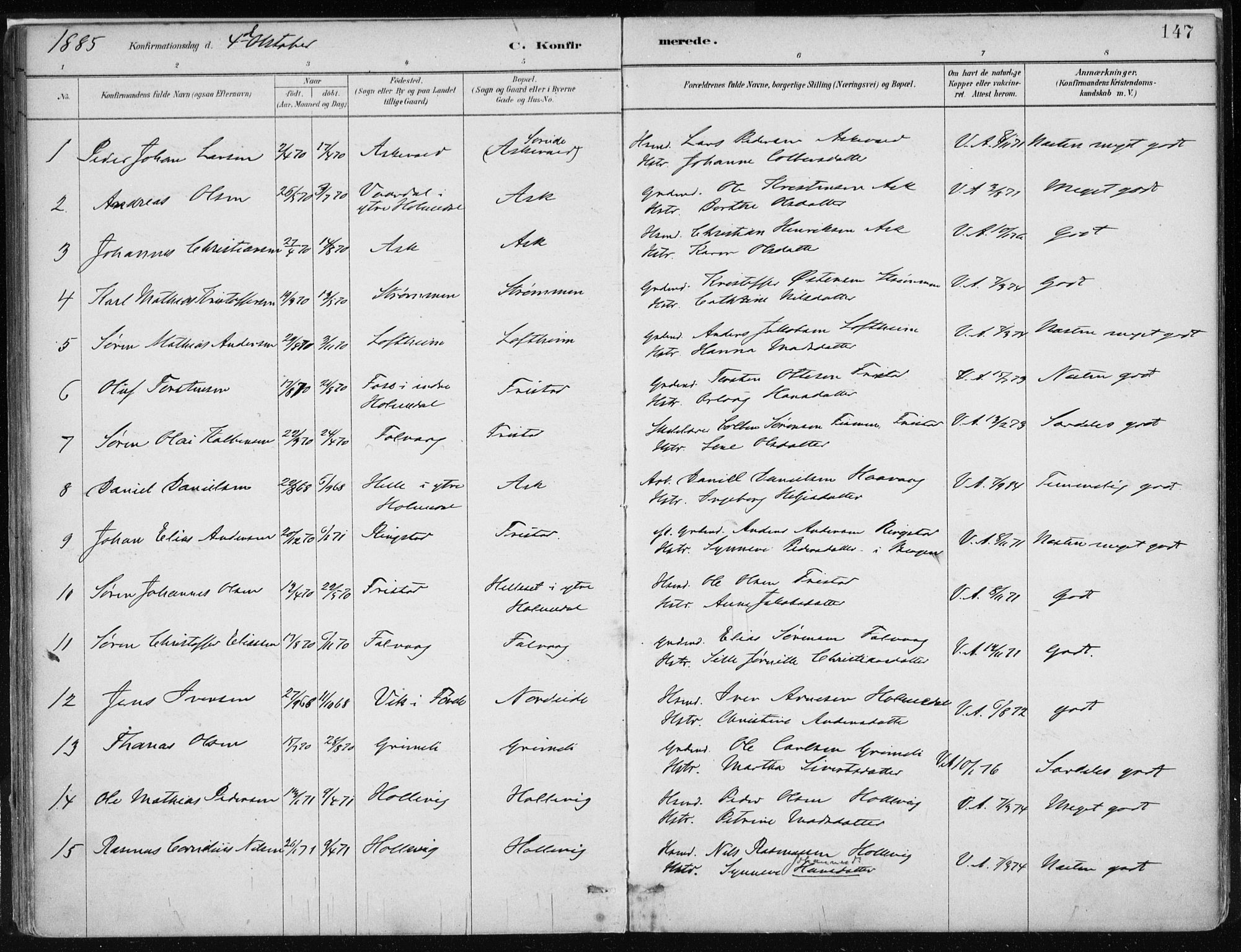 Askvoll sokneprestembete, AV/SAB-A-79501/H/Haa/Haab/L0002: Parish register (official) no. B 2, 1879-1909, p. 147