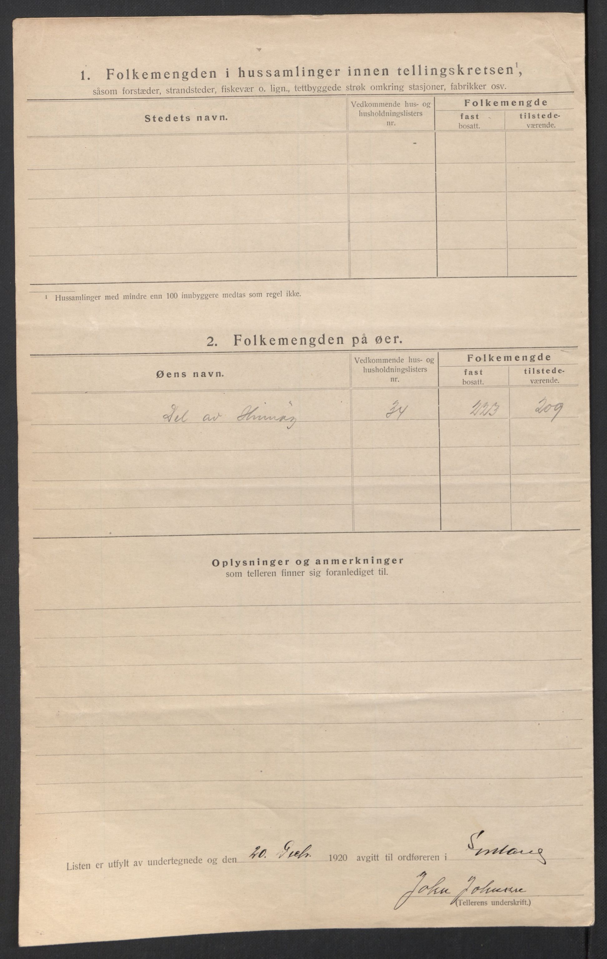 SAT, 1920 census for Sortland, 1920, p. 52