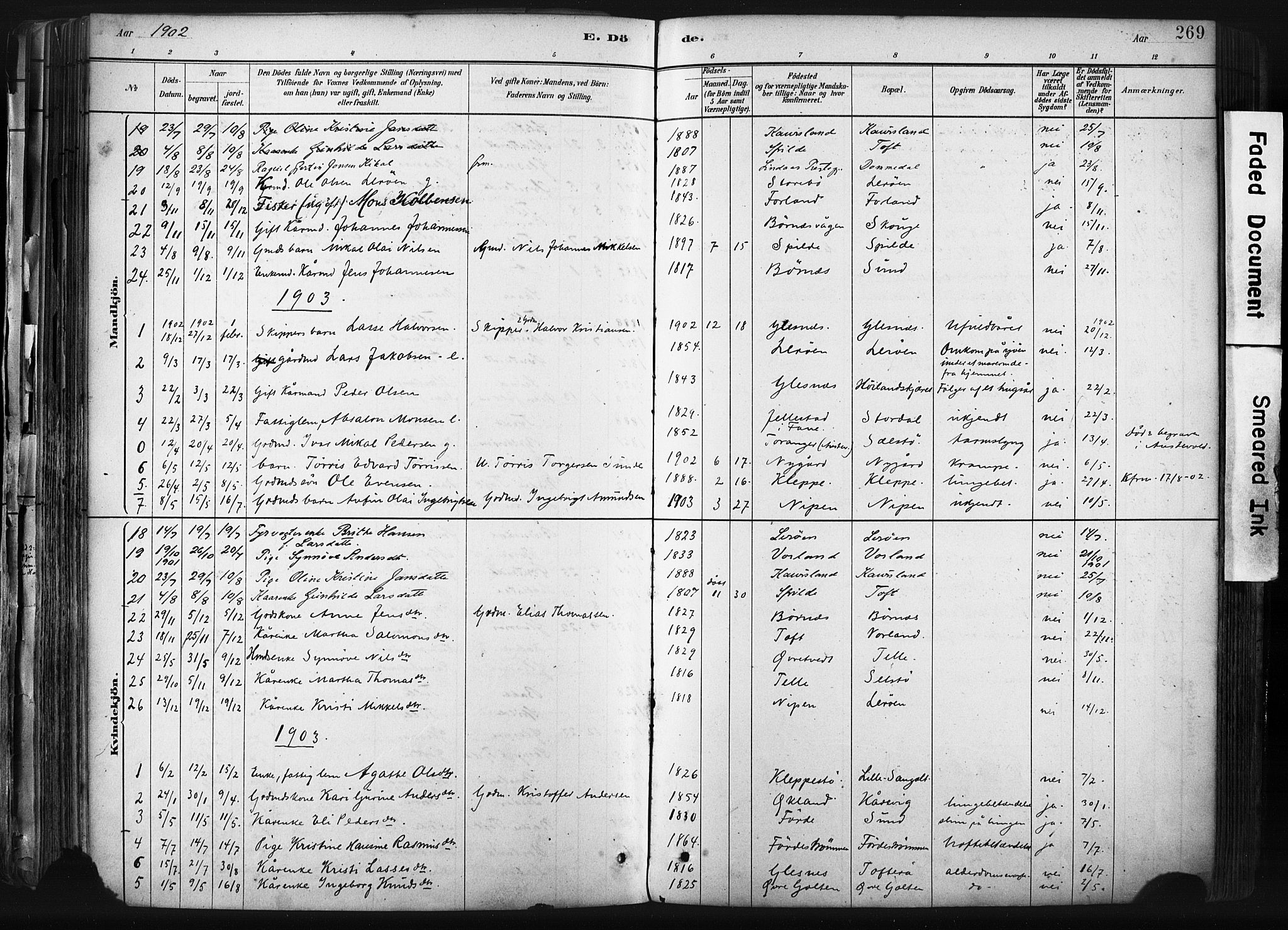 Sund sokneprestembete, SAB/A-99930: Parish register (official) no. B 1, 1882-1907, p. 269