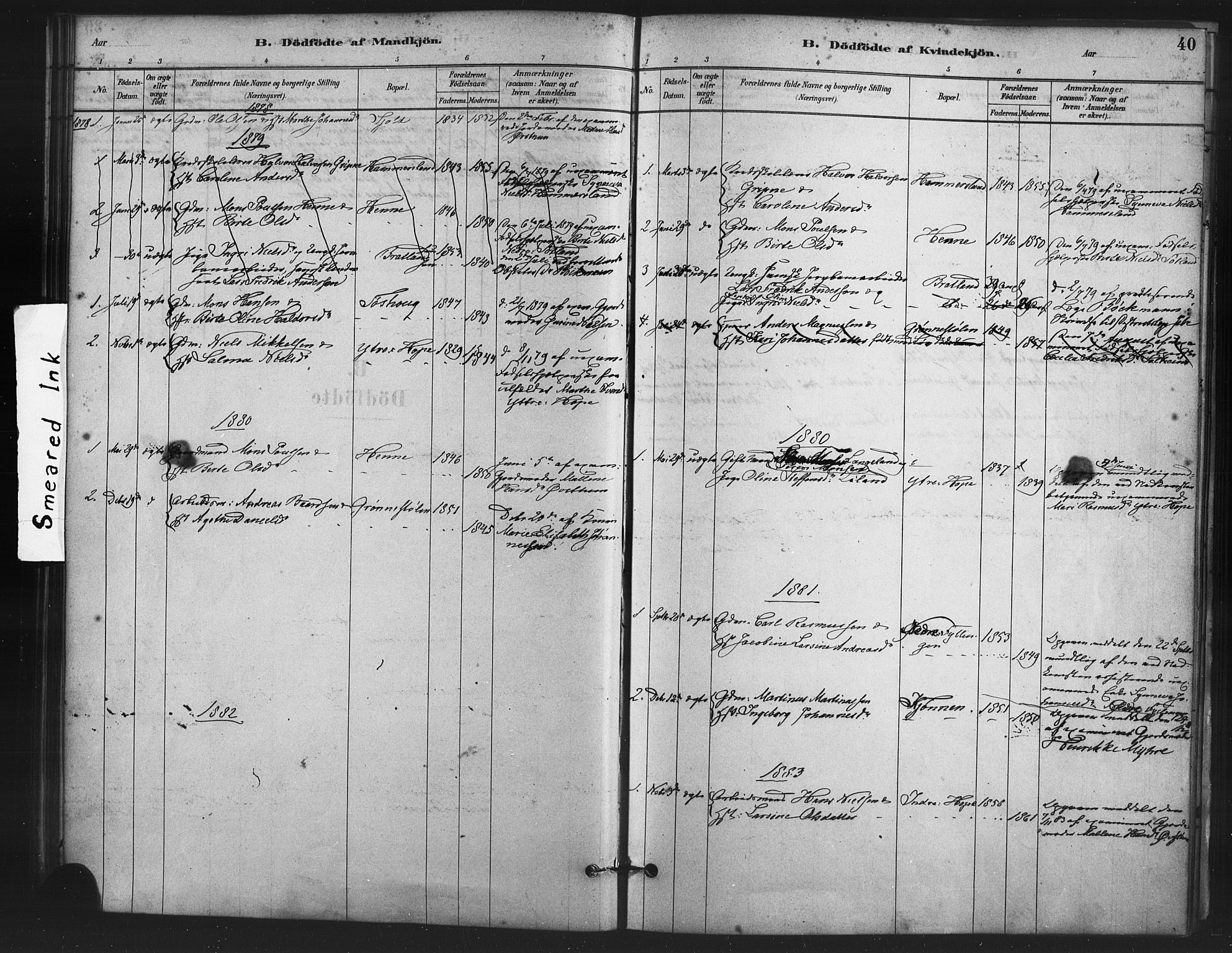 Fana Sokneprestembete, SAB/A-75101/H/Haa/Haai/L0001: Parish register (official) no. I 1, 1878-1888, p. 40