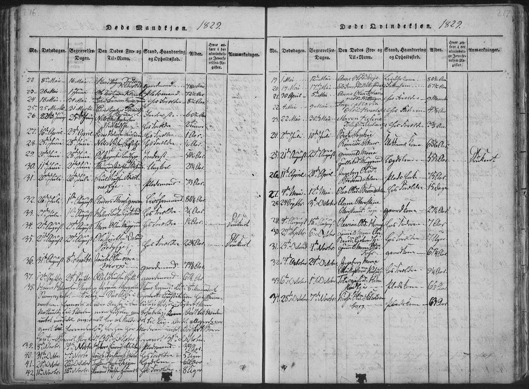 Sandsvær kirkebøker, AV/SAKO-A-244/F/Fa/L0004: Parish register (official) no. I 4, 1817-1839, p. 216-217