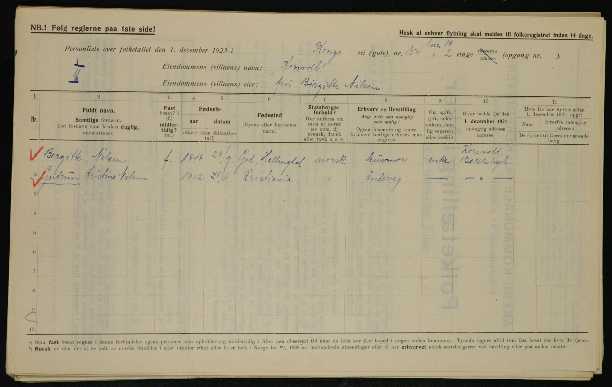 , Municipal Census 1923 for Aker, 1923, p. 40207