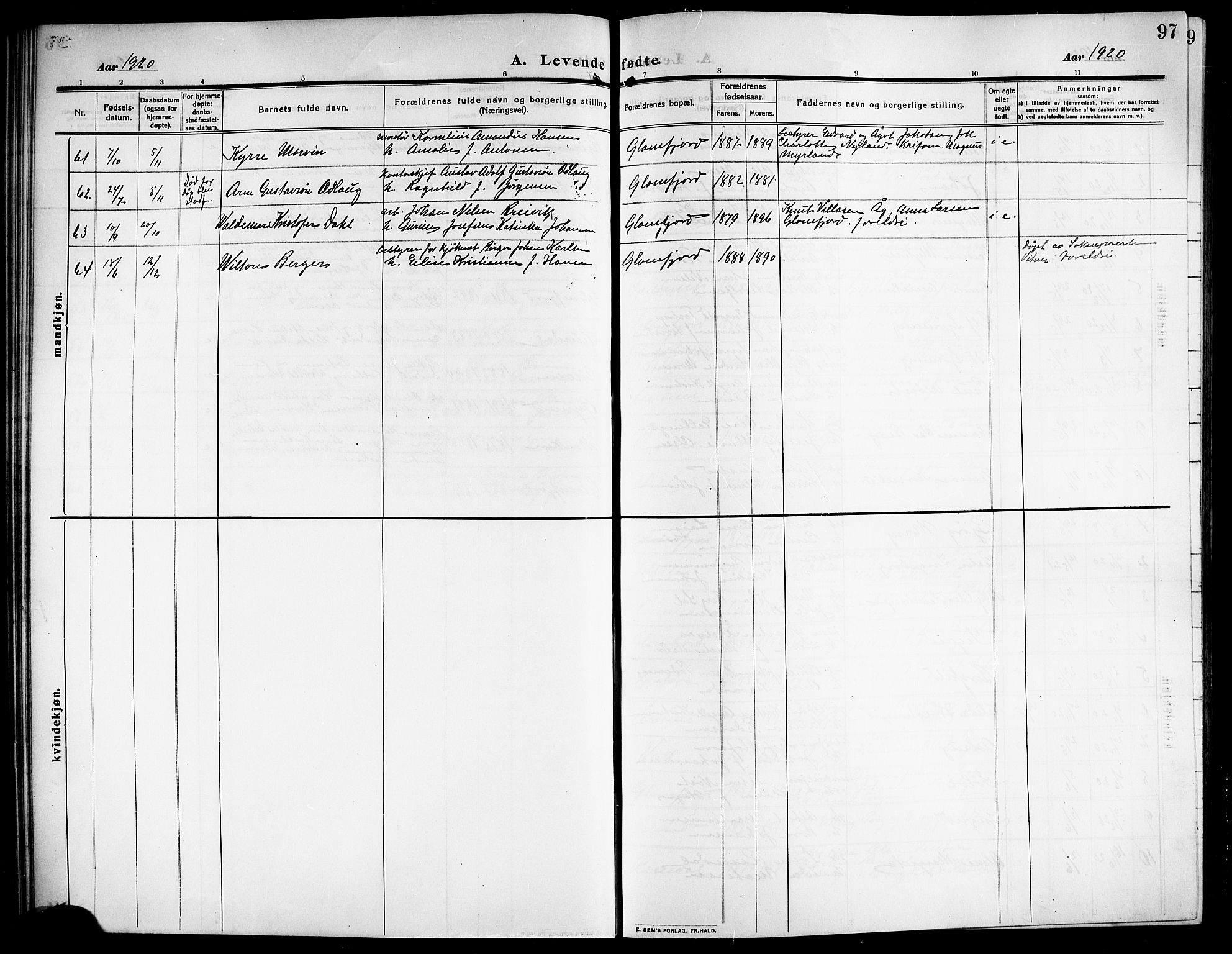 Ministerialprotokoller, klokkerbøker og fødselsregistre - Nordland, SAT/A-1459/843/L0639: Parish register (copy) no. 843C08, 1908-1924, p. 97