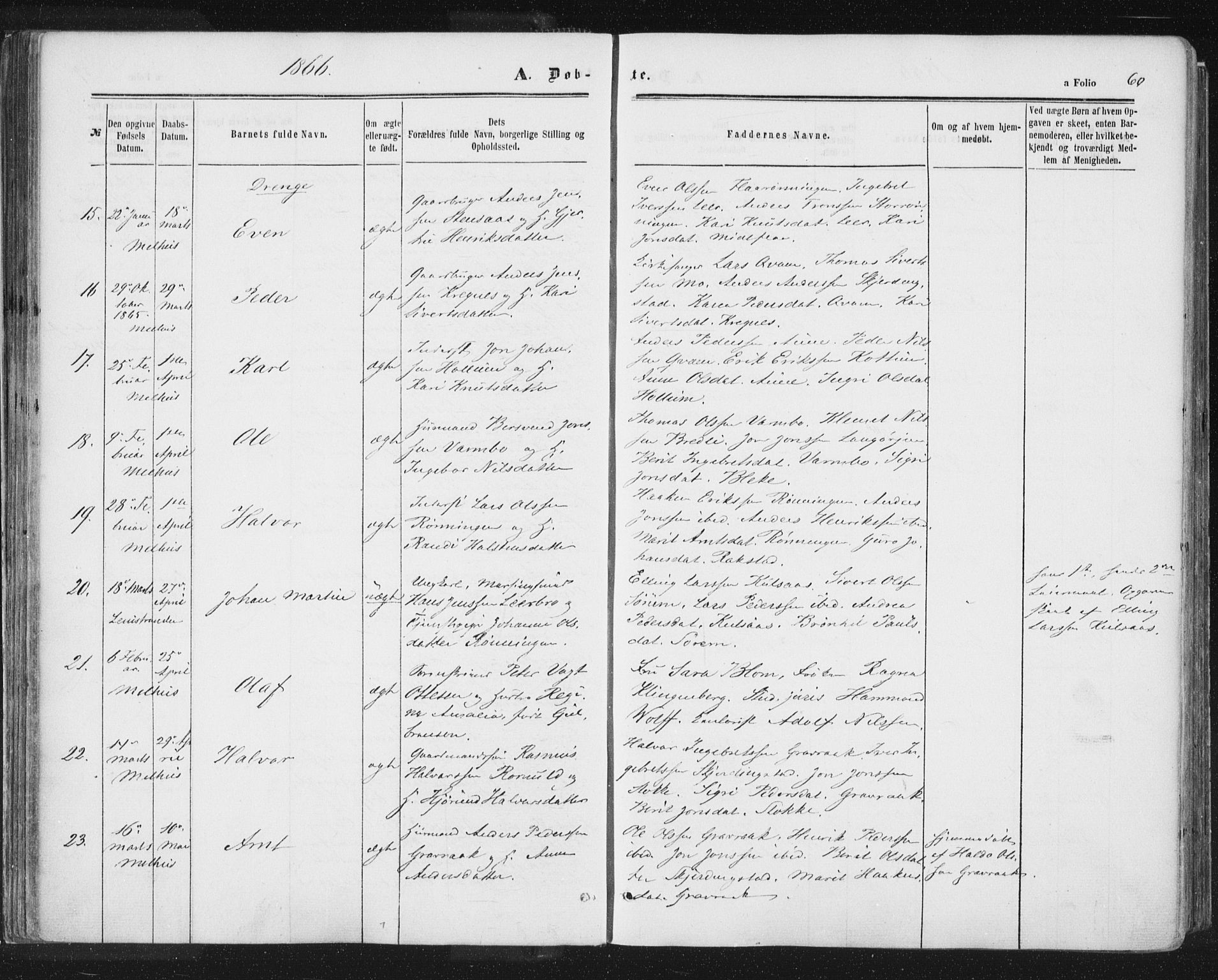 Ministerialprotokoller, klokkerbøker og fødselsregistre - Sør-Trøndelag, SAT/A-1456/691/L1077: Parish register (official) no. 691A09, 1862-1873, p. 60