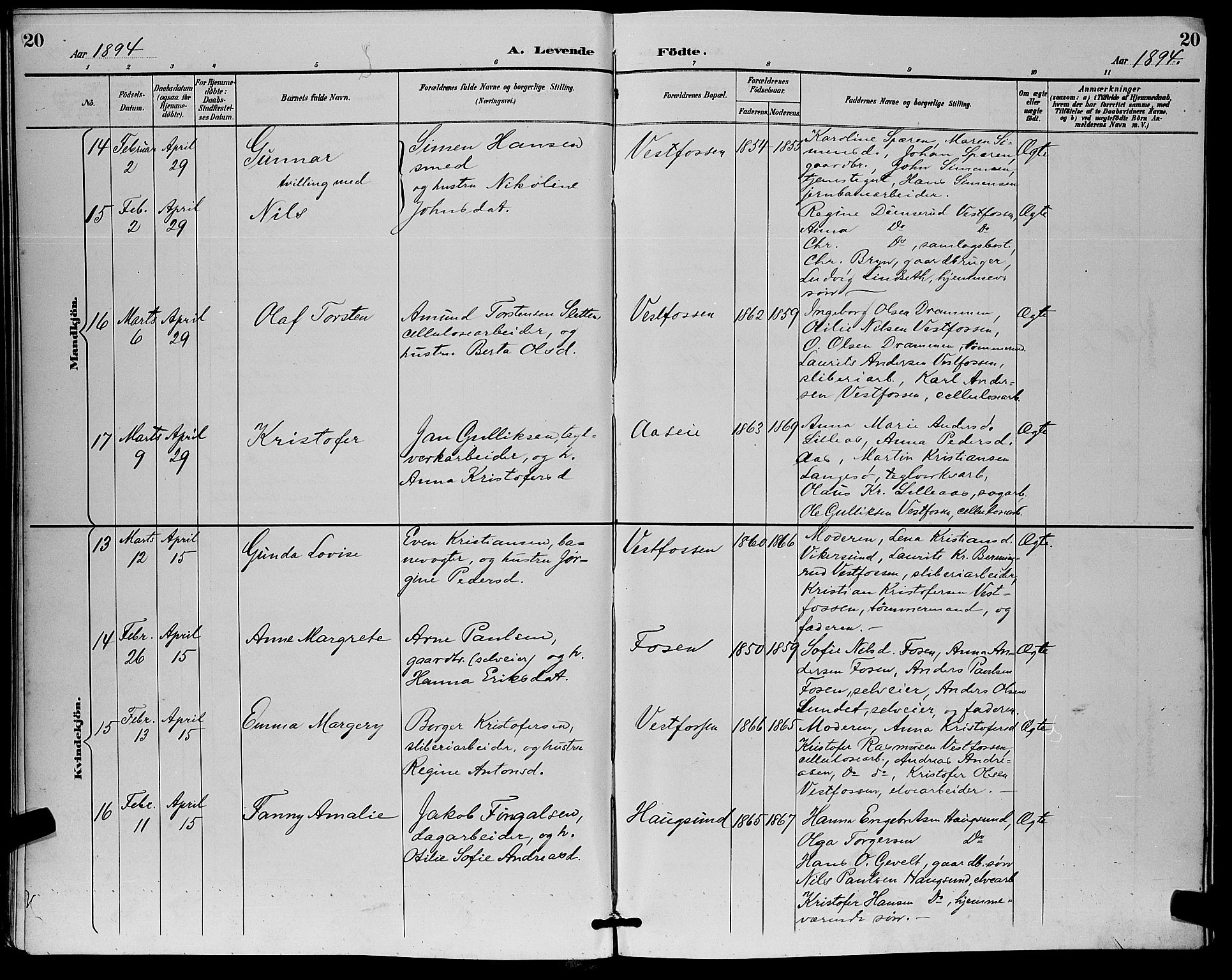 Eiker kirkebøker, AV/SAKO-A-4/G/Ga/L0007: Parish register (copy) no. I 7, 1893-1902, p. 20