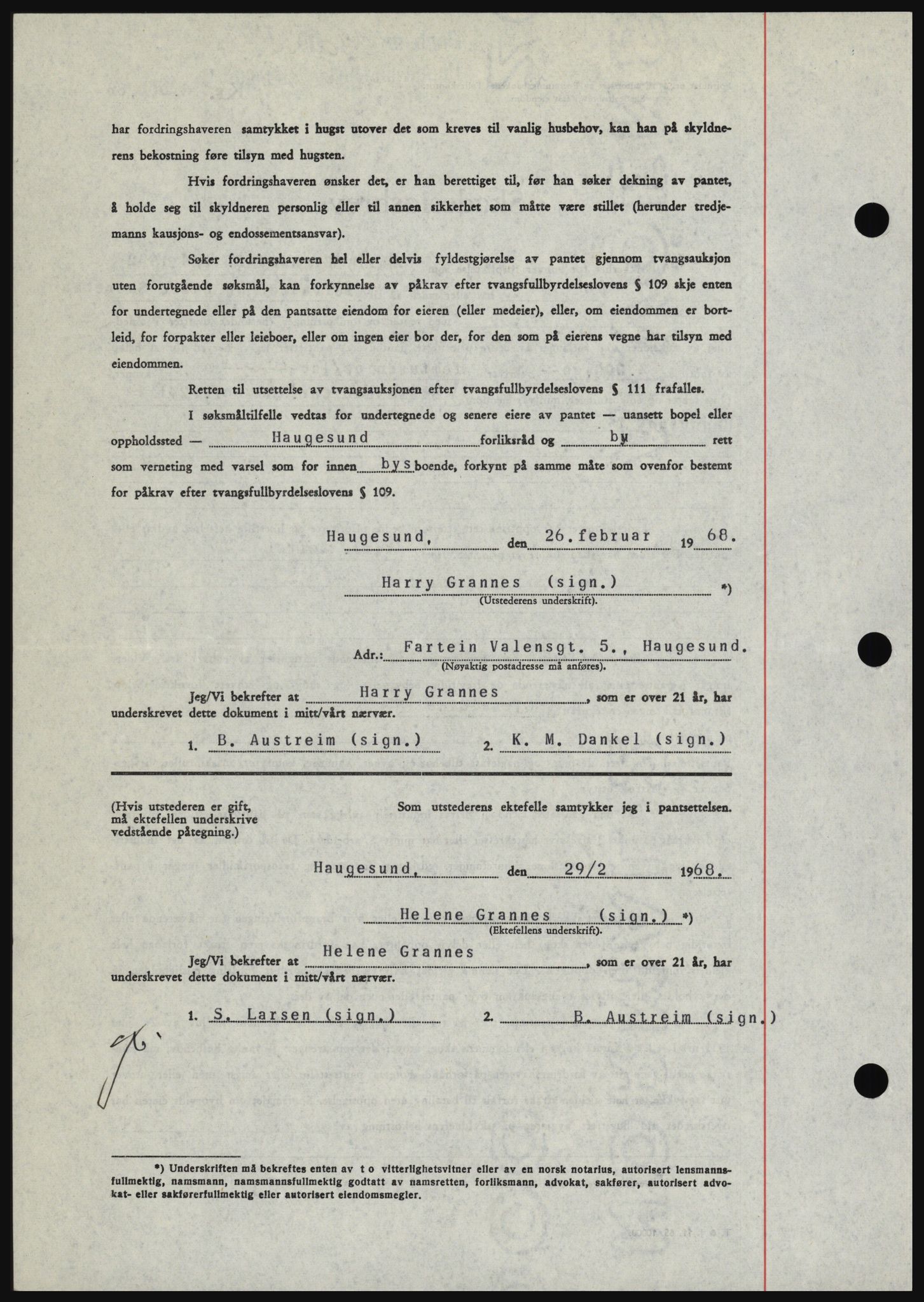 Haugesund tingrett, SAST/A-101415/01/II/IIC/L0058: Mortgage book no. B 58, 1967-1968, Diary no: : 530/1968