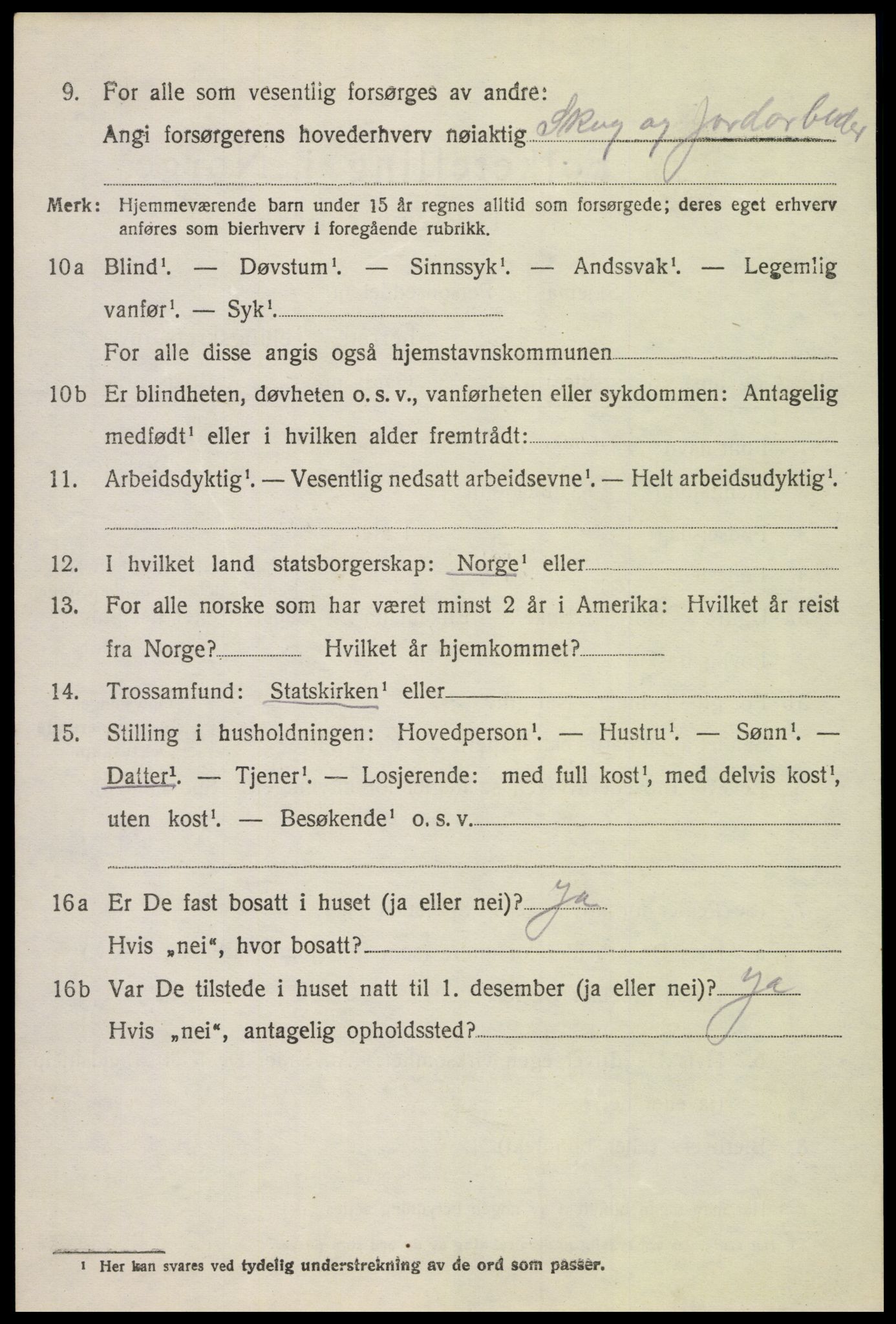 SAH, 1920 census for Biri, 1920, p. 3190